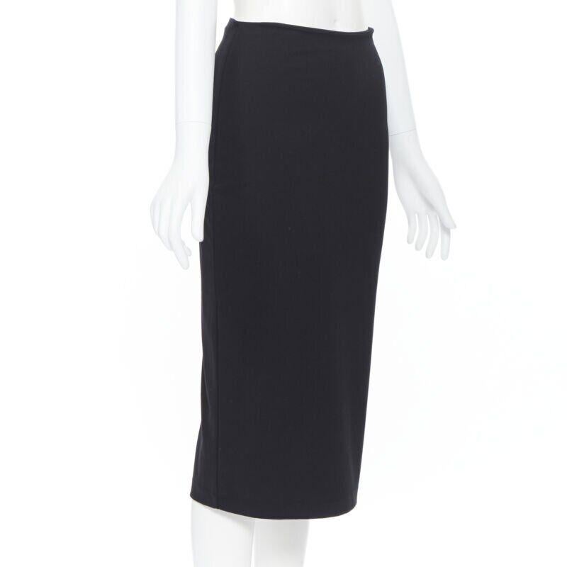 T BY ALEXANDER WANG black rayon polyester centre slit stretch pencil skirt S In Good Condition For Sale In Hong Kong, NT