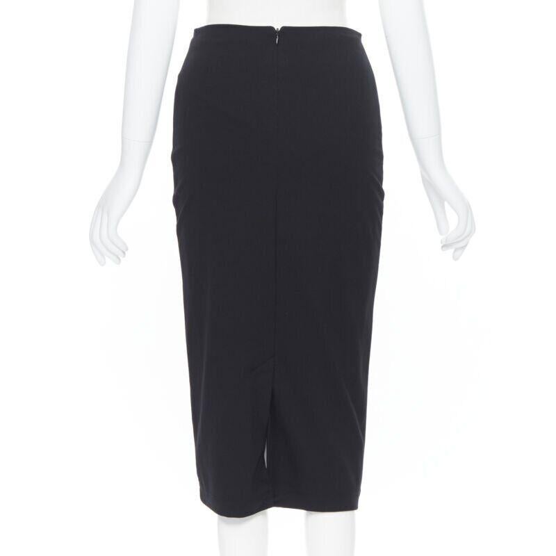 T BY ALEXANDER WANG black rayon polyester centre slit stretch pencil skirt S For Sale 1