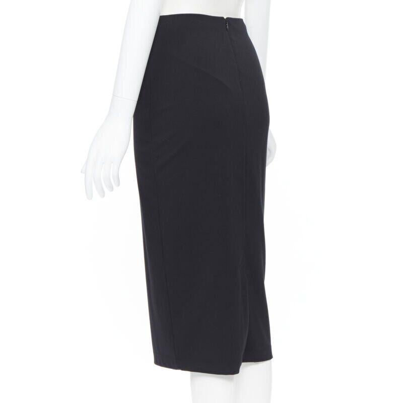 T BY ALEXANDER WANG black rayon polyester centre slit stretch pencil skirt S For Sale 2