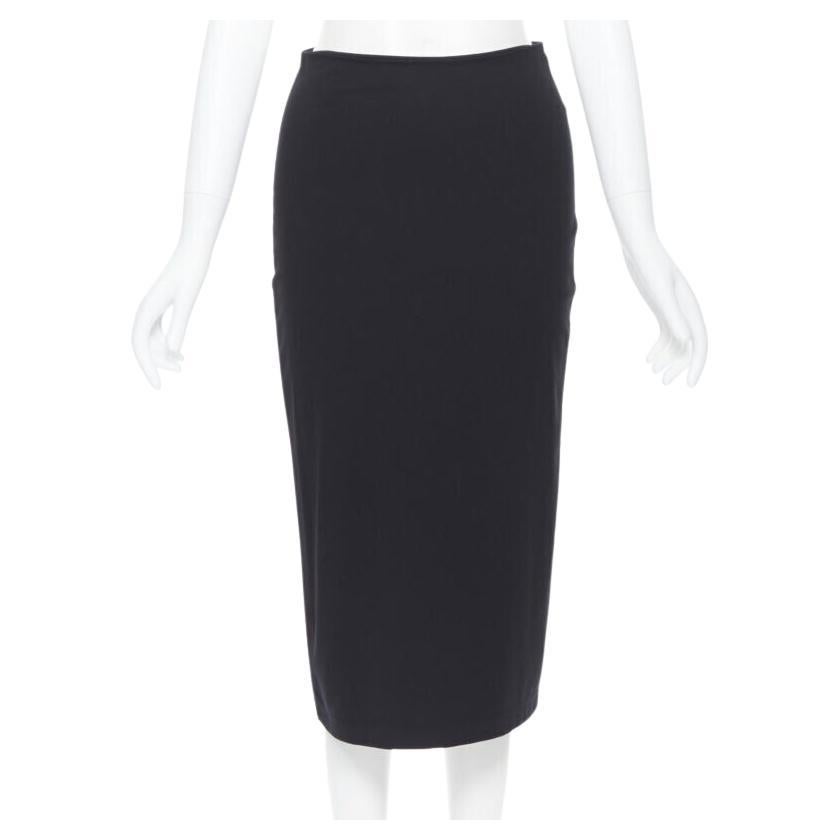 T BY ALEXANDER WANG black rayon polyester centre slit stretch pencil skirt S For Sale