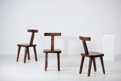 „T-Chair“, Olavi Hanninen für Aranjou, Brutalistische massive Ulme, Frankreich, 1950er Jahre