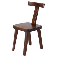 "T-Chair", Olavi Hanninen for Aranjou, Brutalist Solid Elm, France, 1950s
