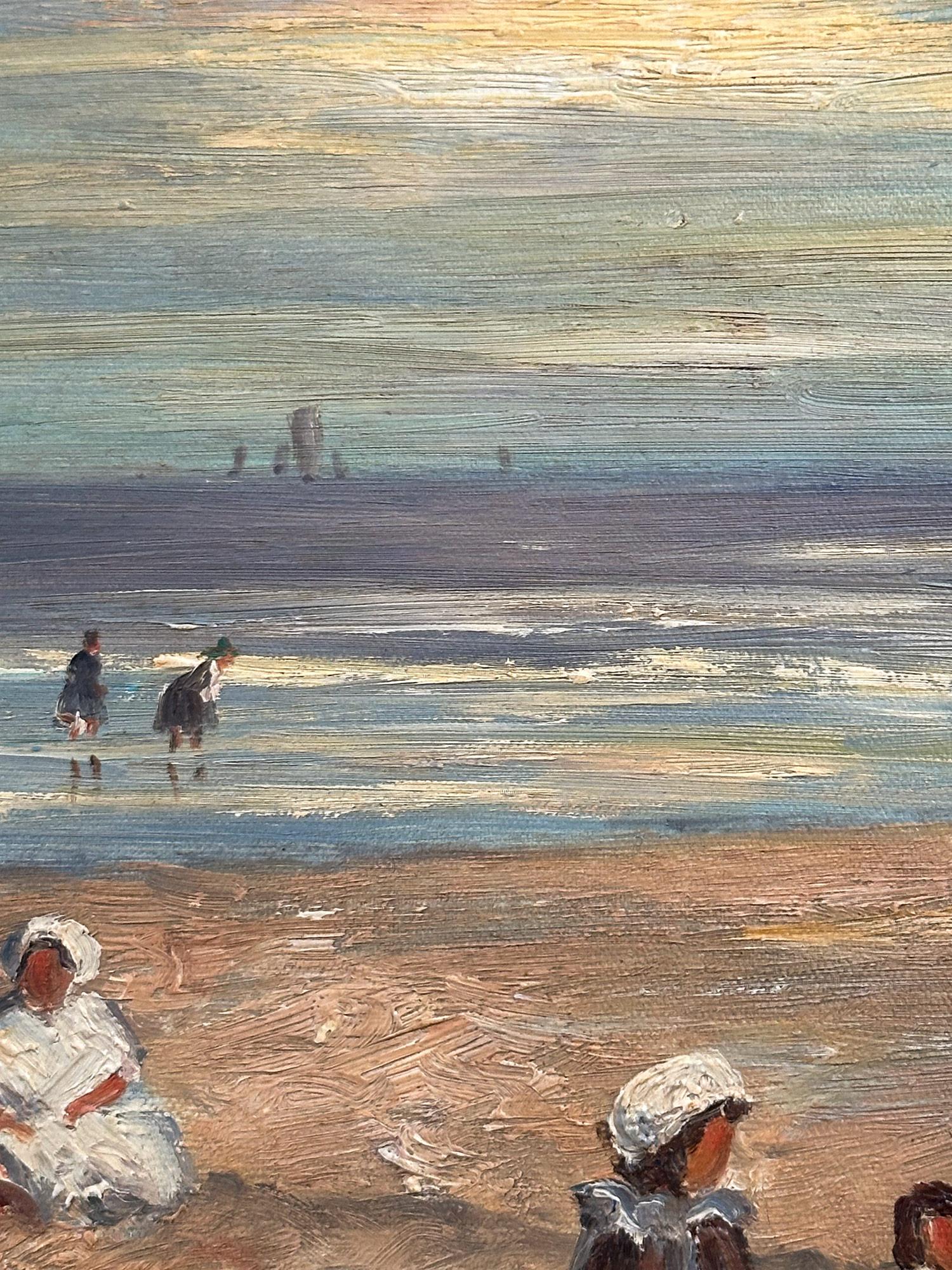 „Beach-Szene mit Figuren“, britisches impressionistisches Ölgemälde des 20. Jahrhunderts 6
