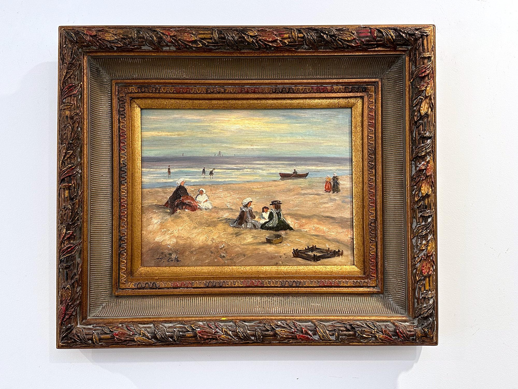 „Beach-Szene mit Figuren“, britisches impressionistisches Ölgemälde des 20. Jahrhunderts 9