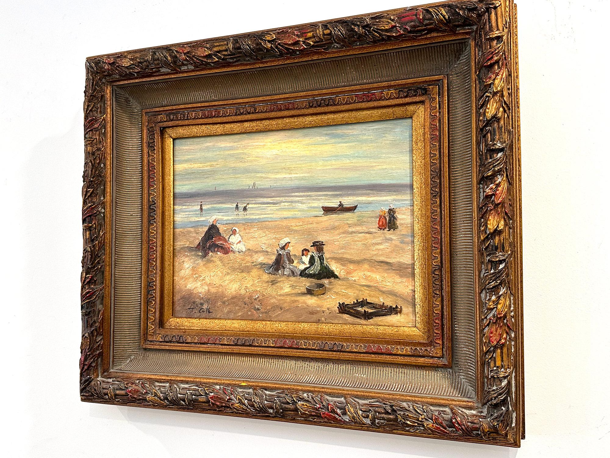 „Beach-Szene mit Figuren“, britisches impressionistisches Ölgemälde des 20. Jahrhunderts 10