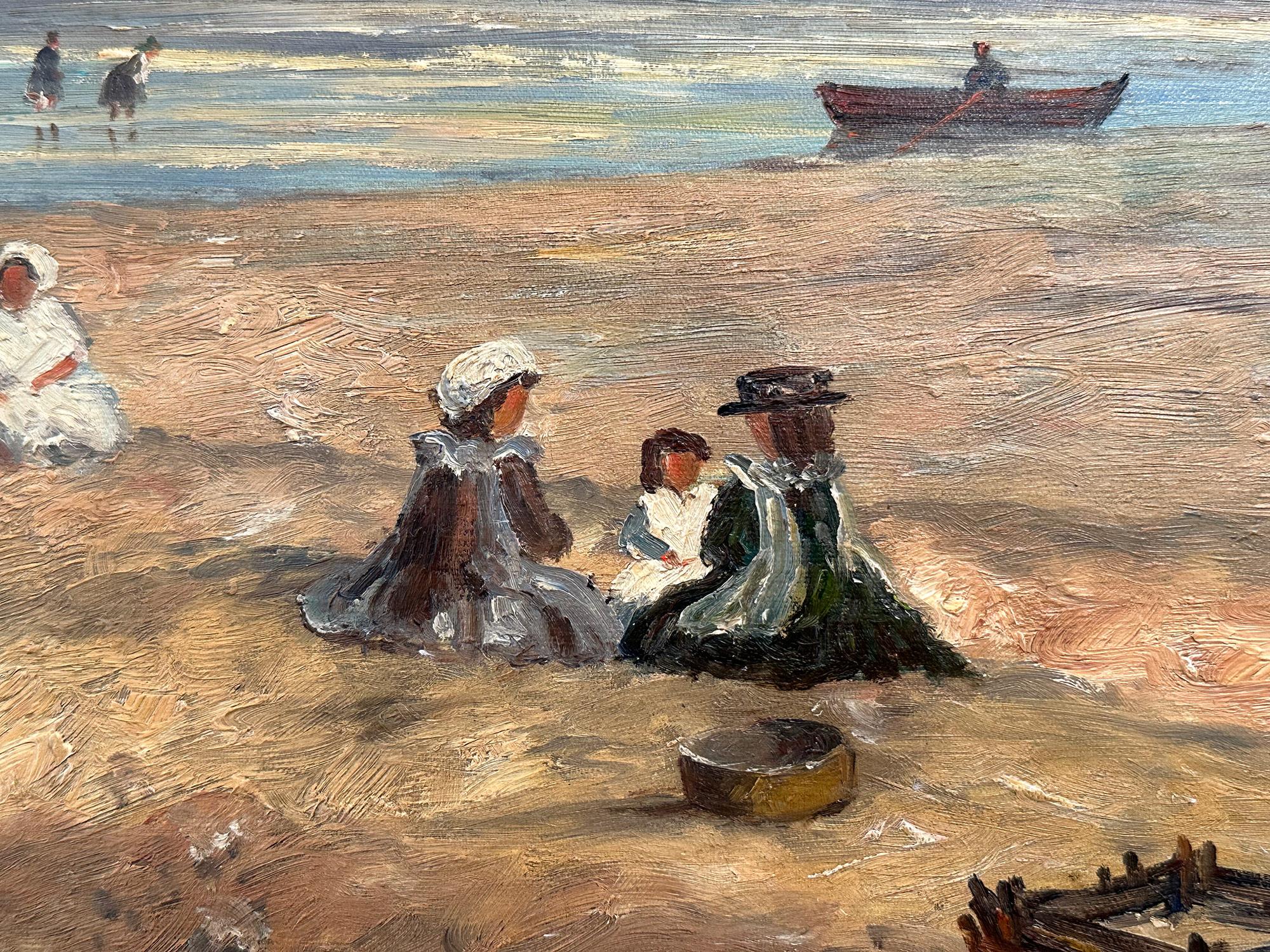 „Beach-Szene mit Figuren“, britisches impressionistisches Ölgemälde des 20. Jahrhunderts (Impressionismus), Painting, von T. Cole