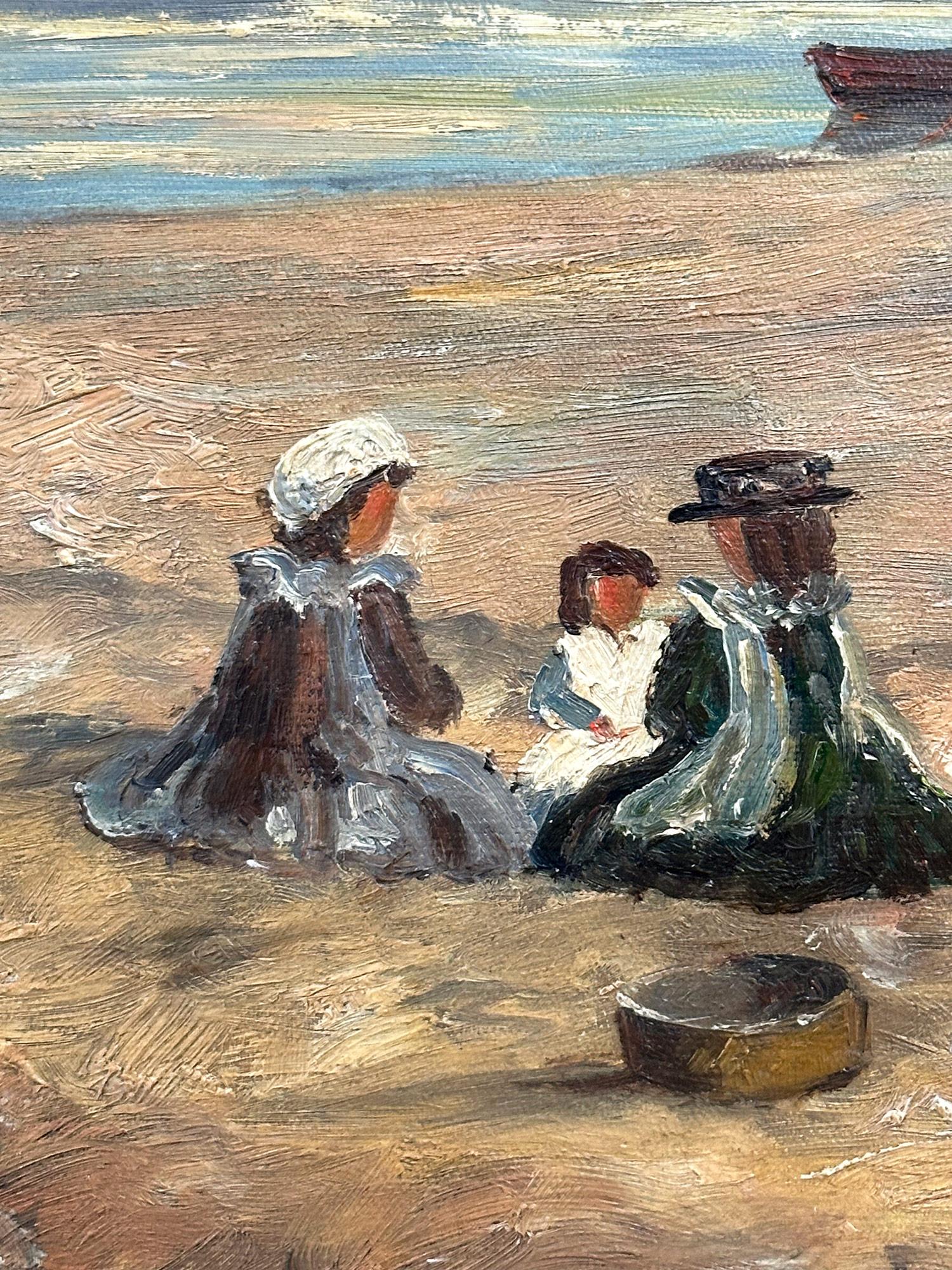 „Beach-Szene mit Figuren“, britisches impressionistisches Ölgemälde des 20. Jahrhunderts 5