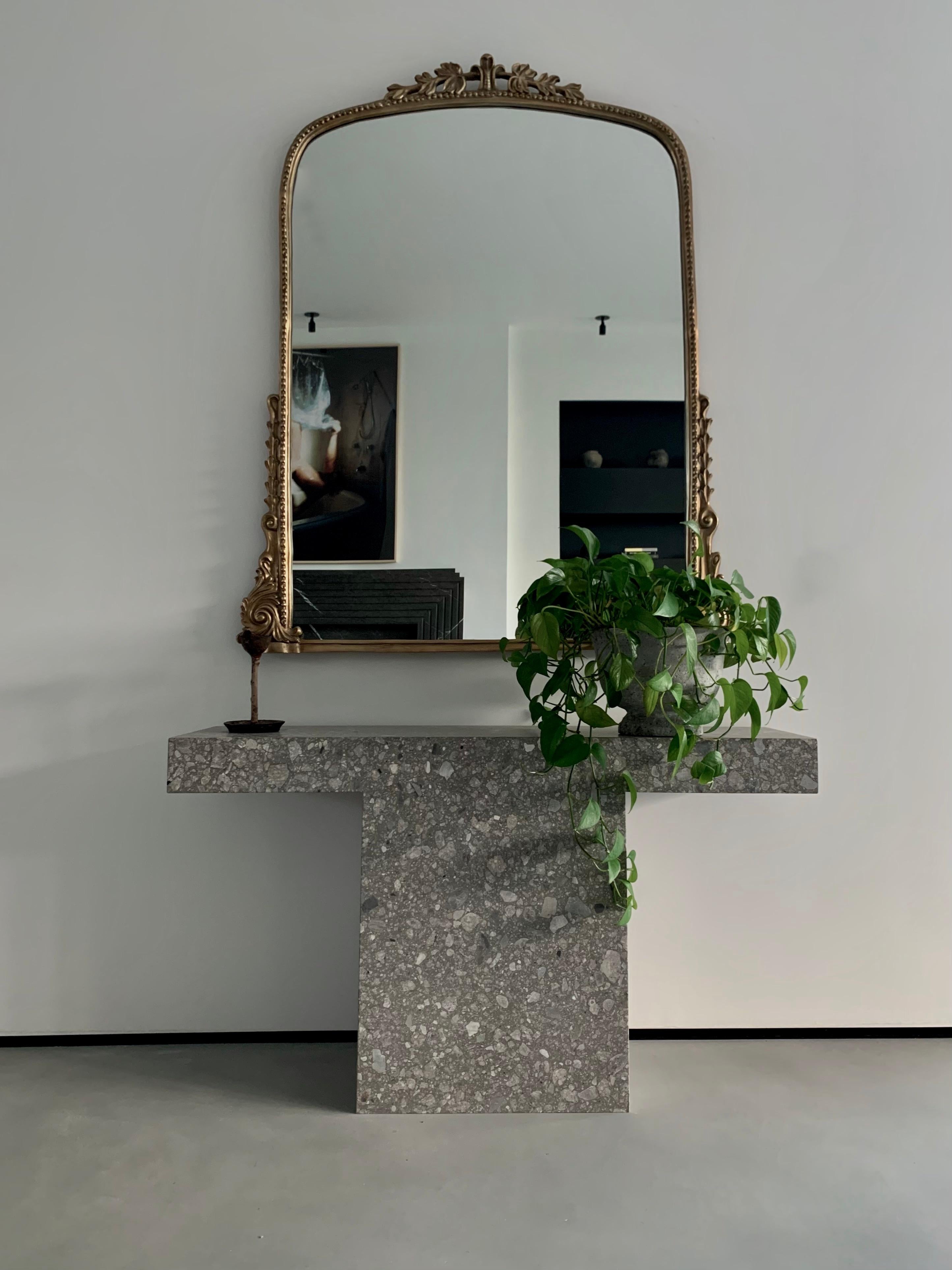 Post-Modern T-Console in Grey, Ceppo Marble