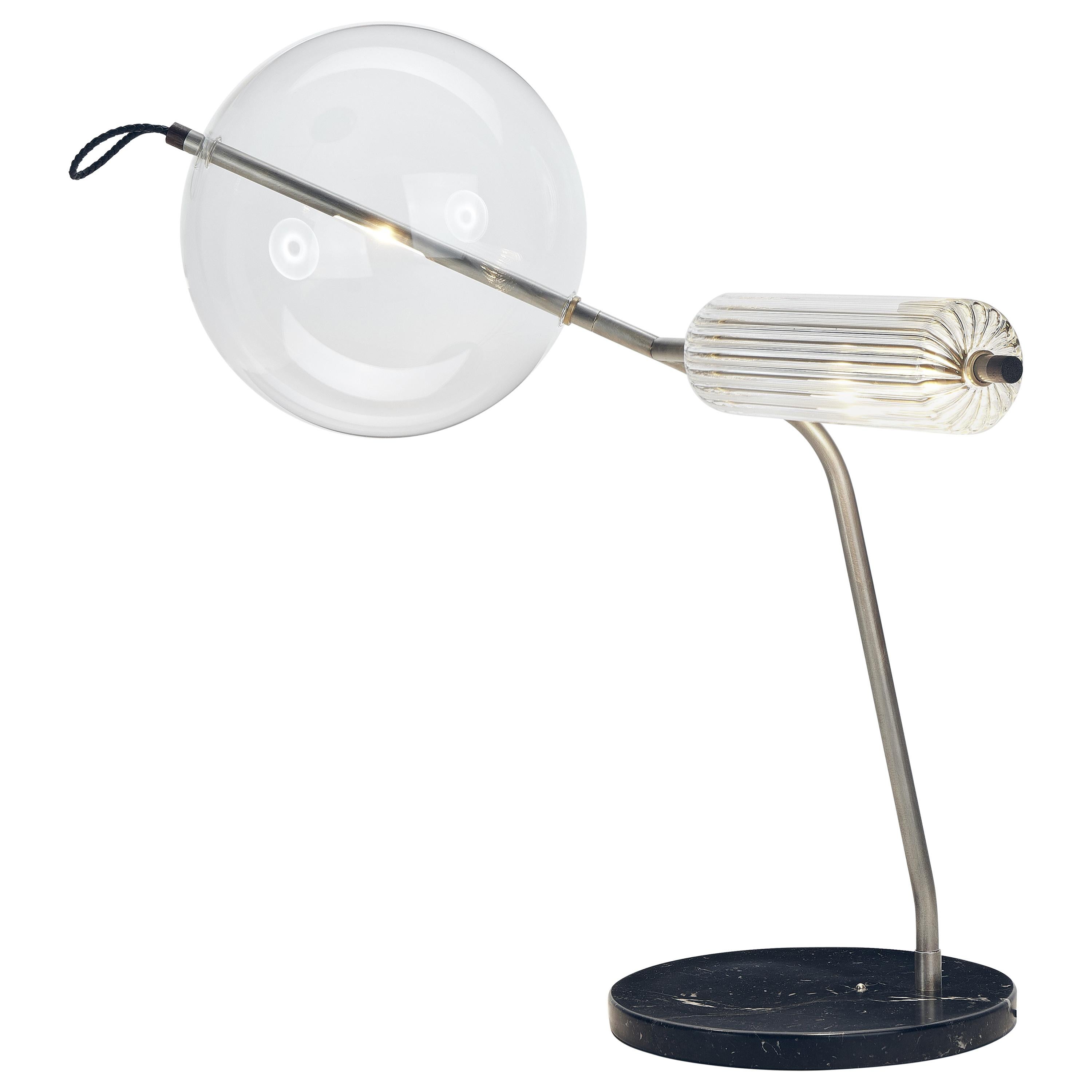 T-Double Tarnished Silver Desk / Table Lamp Adjustable, Dimmable, Brass, Marble