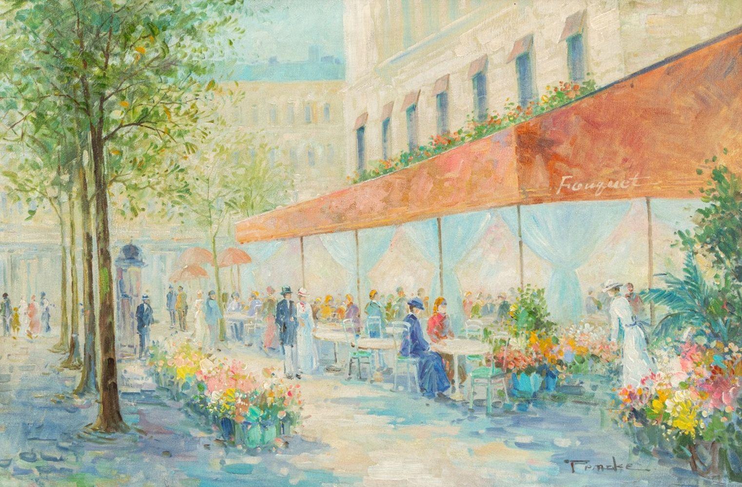 Straßenszene in Paris – Painting von T.E. Pencke