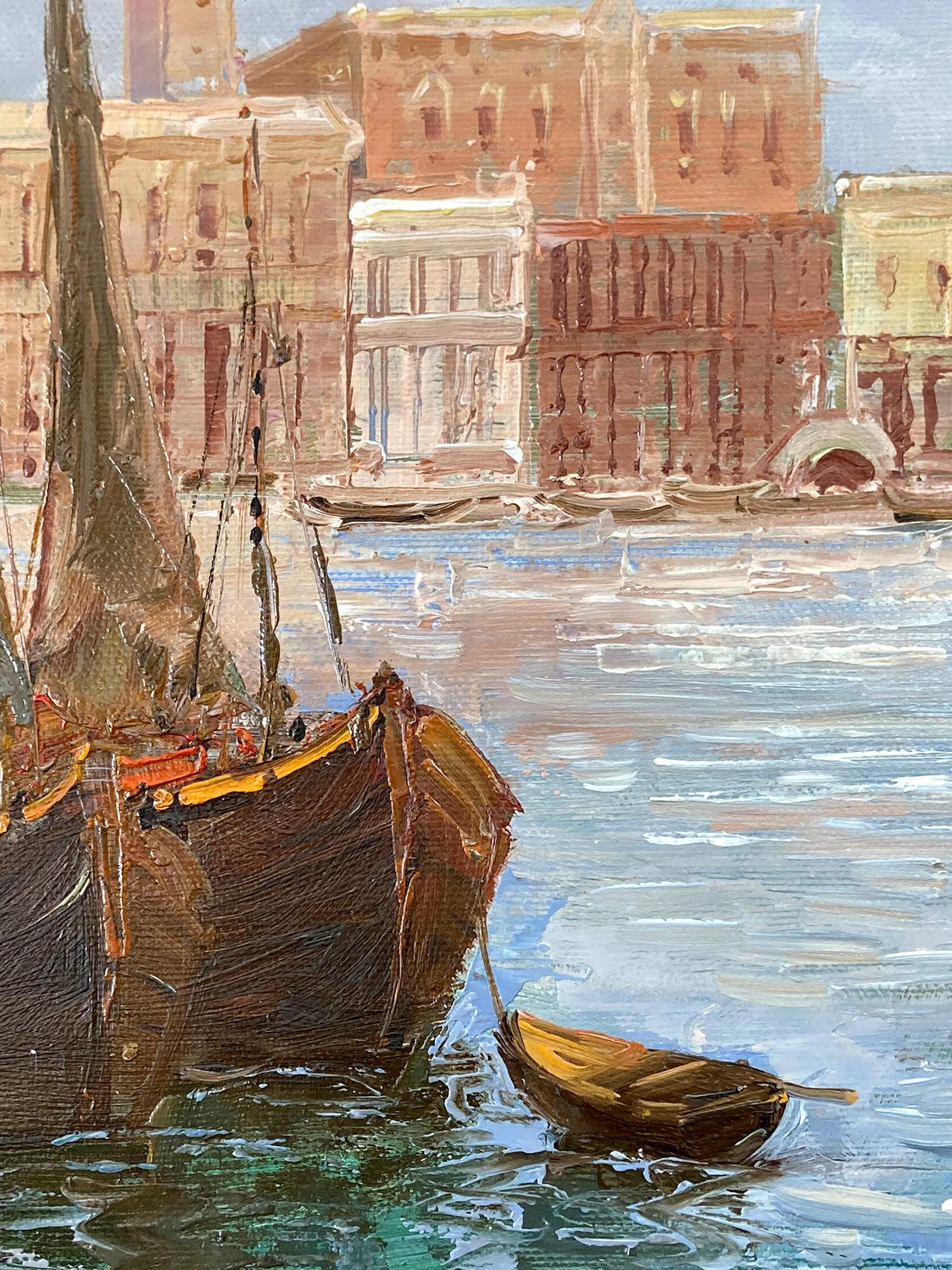 Un óleo magistral que representa una vista de un canal de Venecia, obra de T.E. Pencke. Como pintor impresionista y orientalista, era conocido por sus detalladas obras que representaban escenas de la vida cotidiana y de las escenas marinas. También