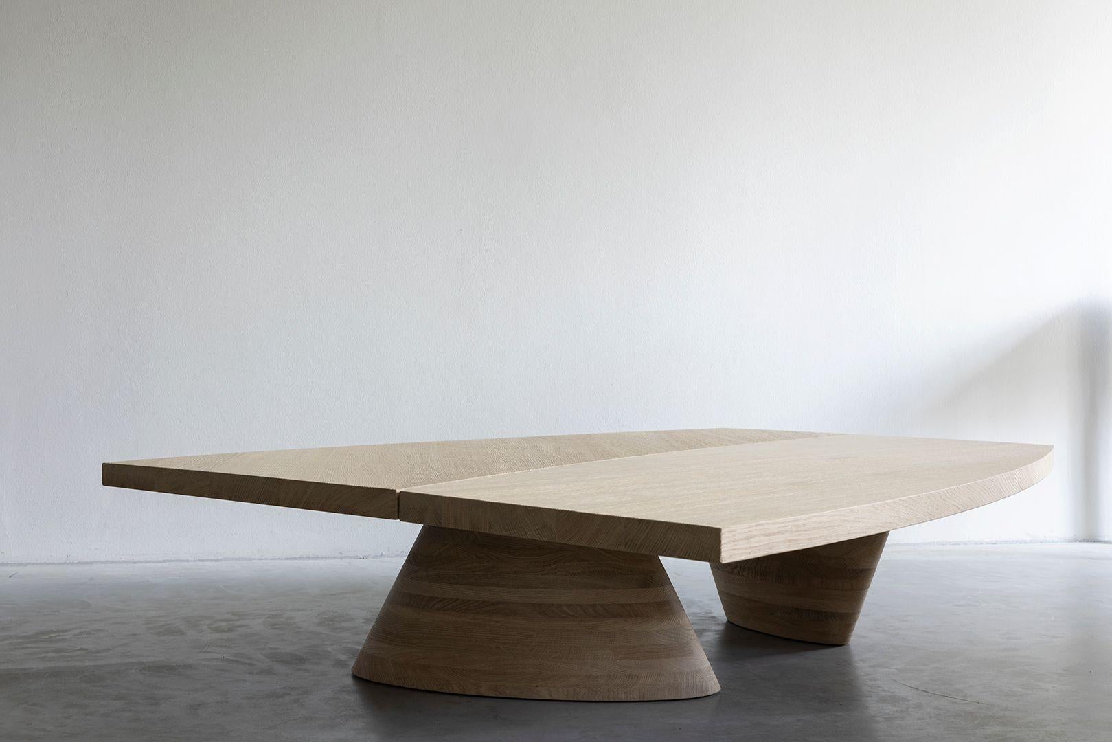 T-Elements low table by Van Rossum
Dimensions: D163 x W124 x H35 cm
Materials: Oak.

The wood is available in all standard Van Rossum colors, or in a matching finish to customer’s own sample. 

Low-set coffee or display table in solid Van