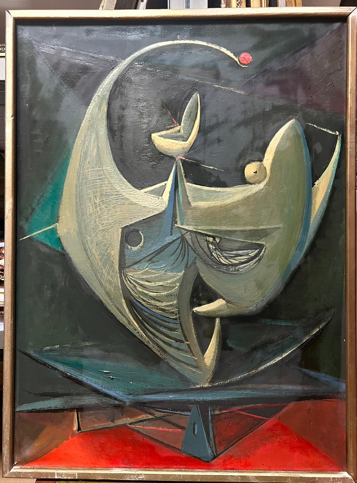 Pittura ad olio surrealista francese del 1950 firmata - Painting Surrealismo di T. Fabris