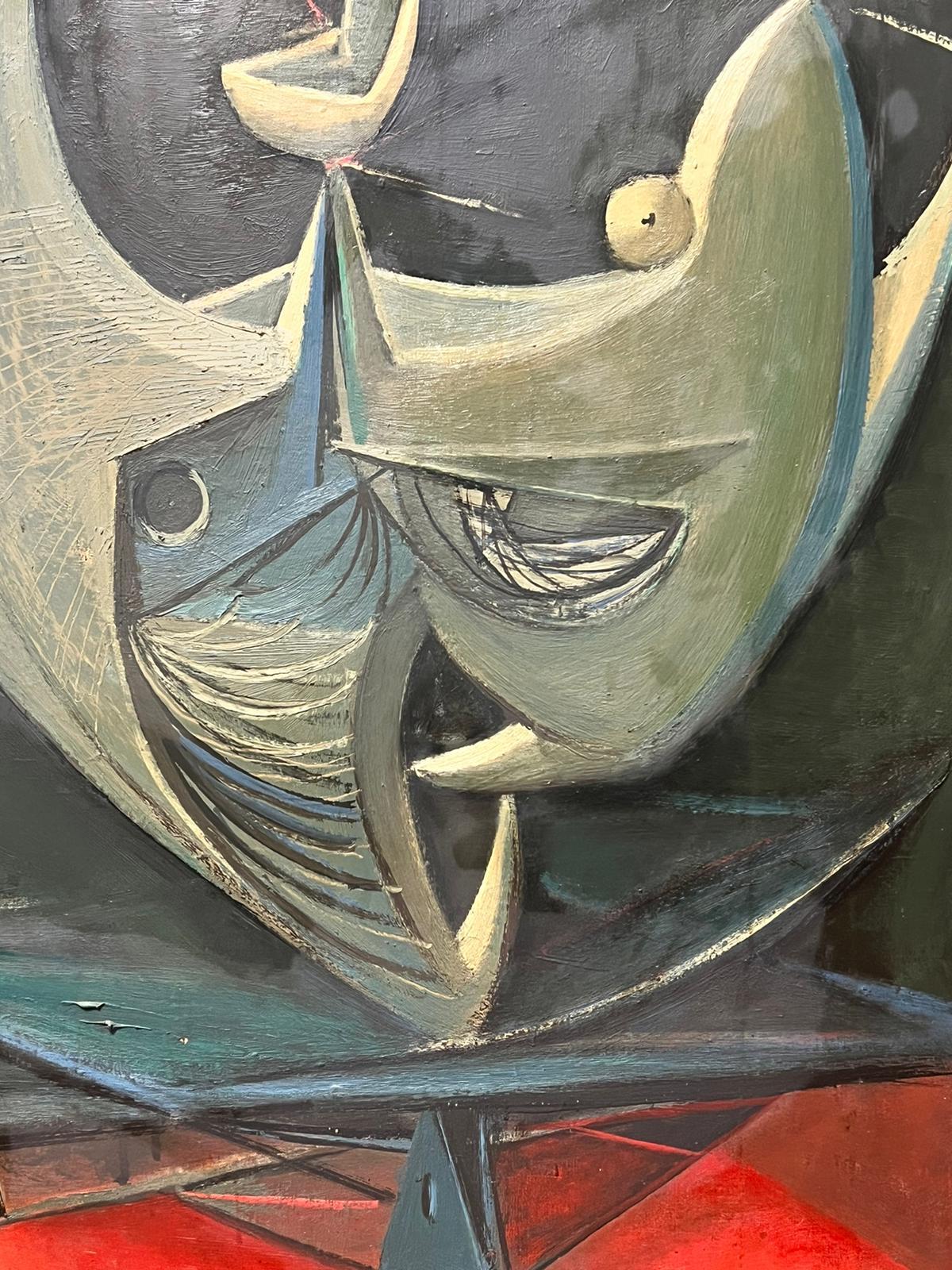 Pittura ad olio surrealista francese del 1950 firmata 1