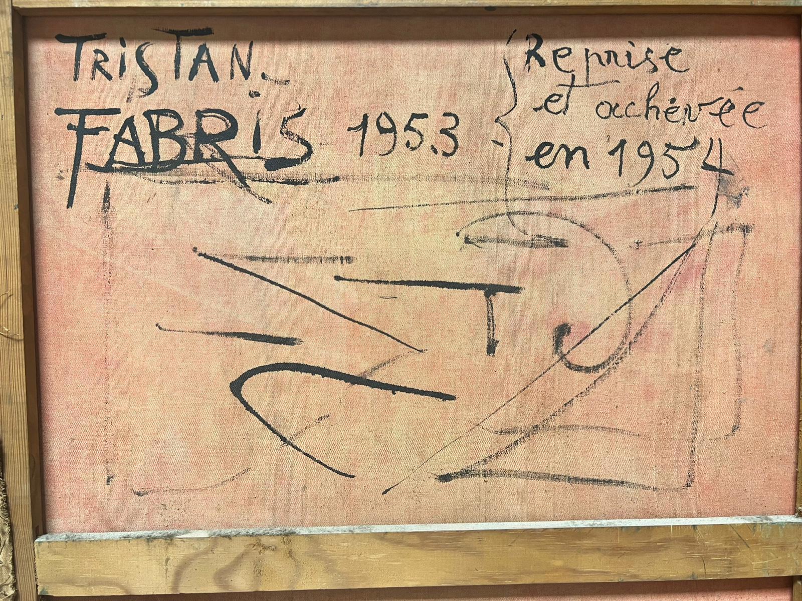 Pittura ad olio surrealista francese del 1950 firmata 2