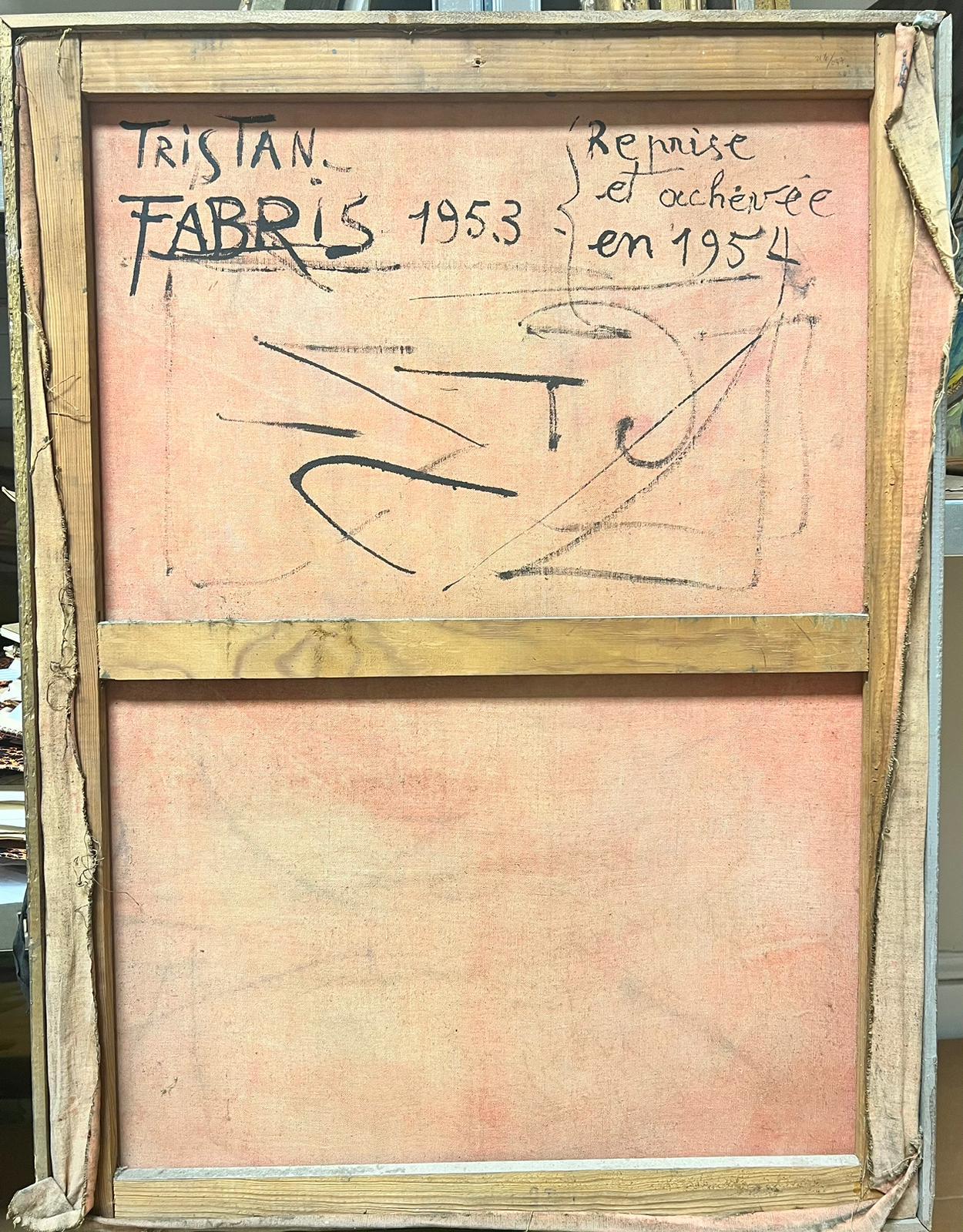 Pittura ad olio surrealista francese del 1950 firmata 3