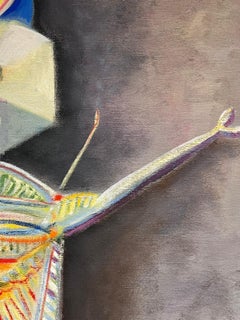 1970’s French Surrealist Signed Oil Painting Abstract Robot Sculpture
