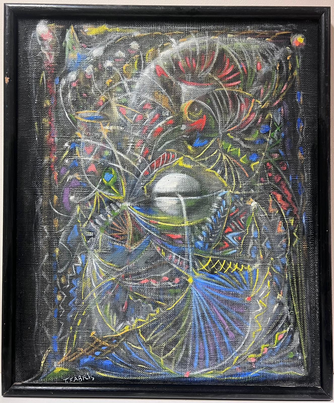1970's Französisch Surrealist signiert Ölgemälde Spiralling Formen & Muster – Painting von T. Fabris