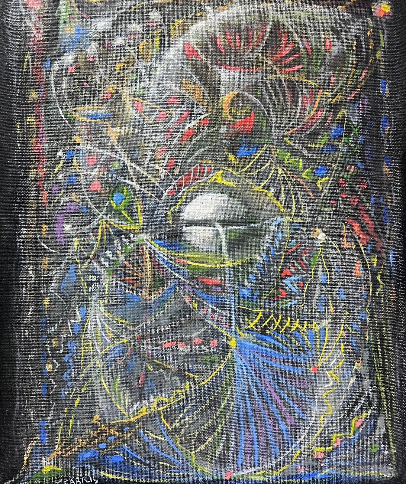 T. Fabris Abstract Painting - 1970’s French Surrealist Signed Oil Painting Spiralling Shapes & Patterns