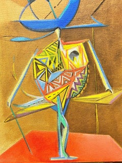 1980’s French Surrealist Oil Painting Abstract Figurative Composition