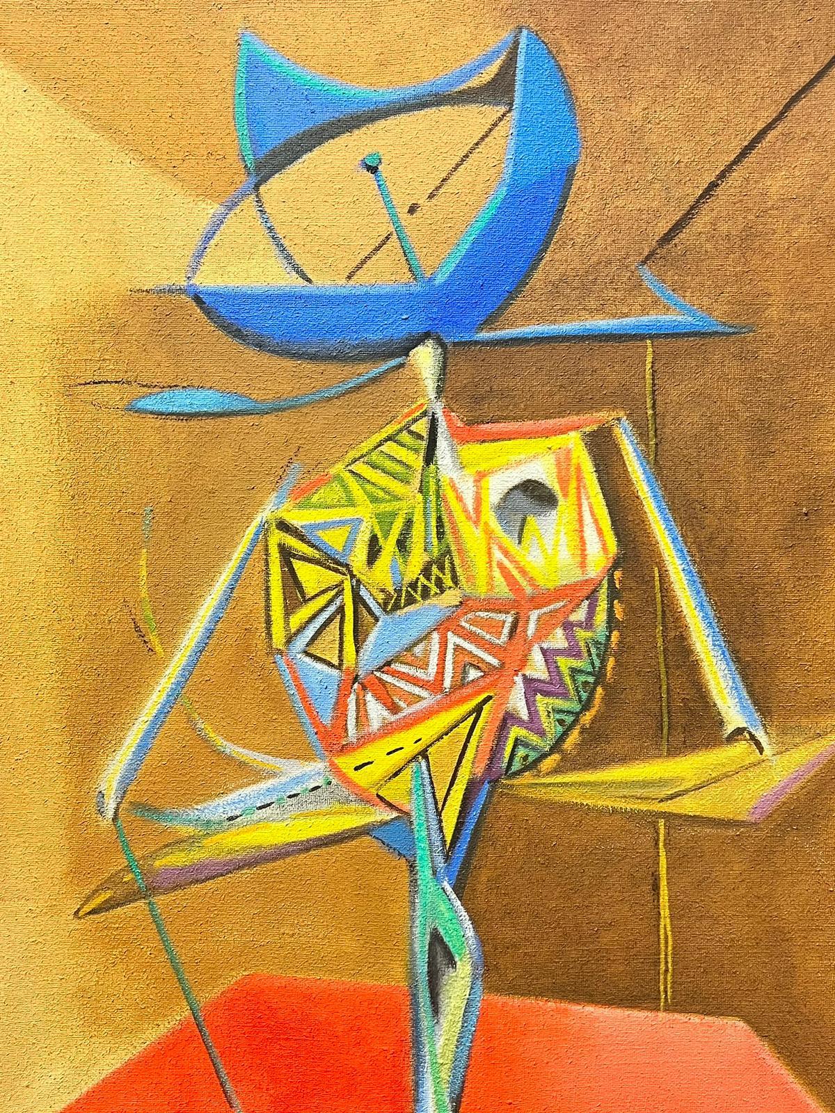 Peinture à l'huile surréaliste française des années 1980 Composition figurative abstraite  en vente 1