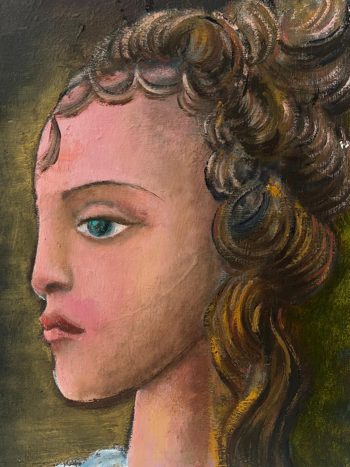 Siglo XX Pintura al óleo modernista francesa firmada Retrato de chica joven Verde en venta 1