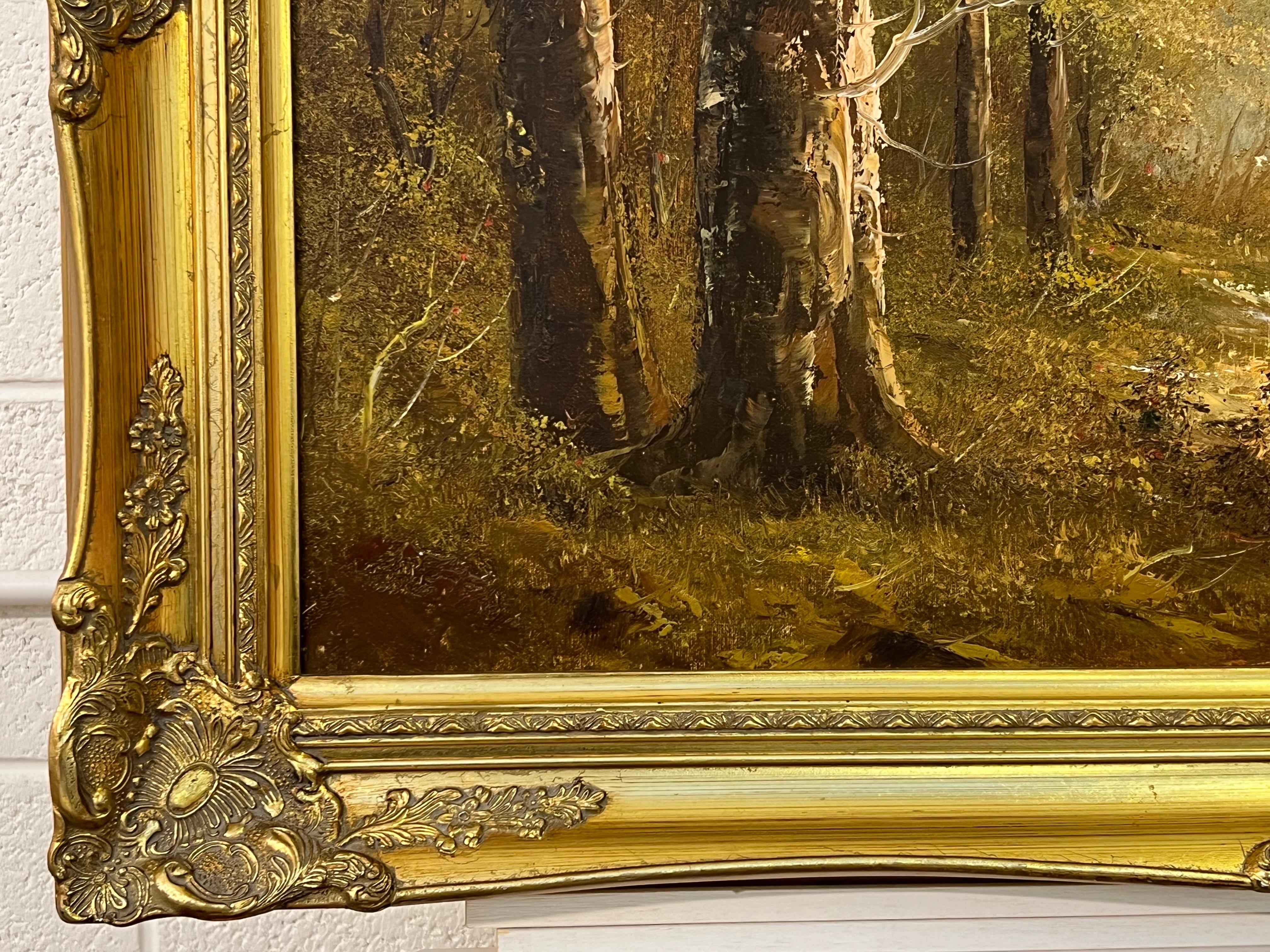 Atmospheric Impressionistic Painting of a Dense Forest in European Woodland For Sale 2