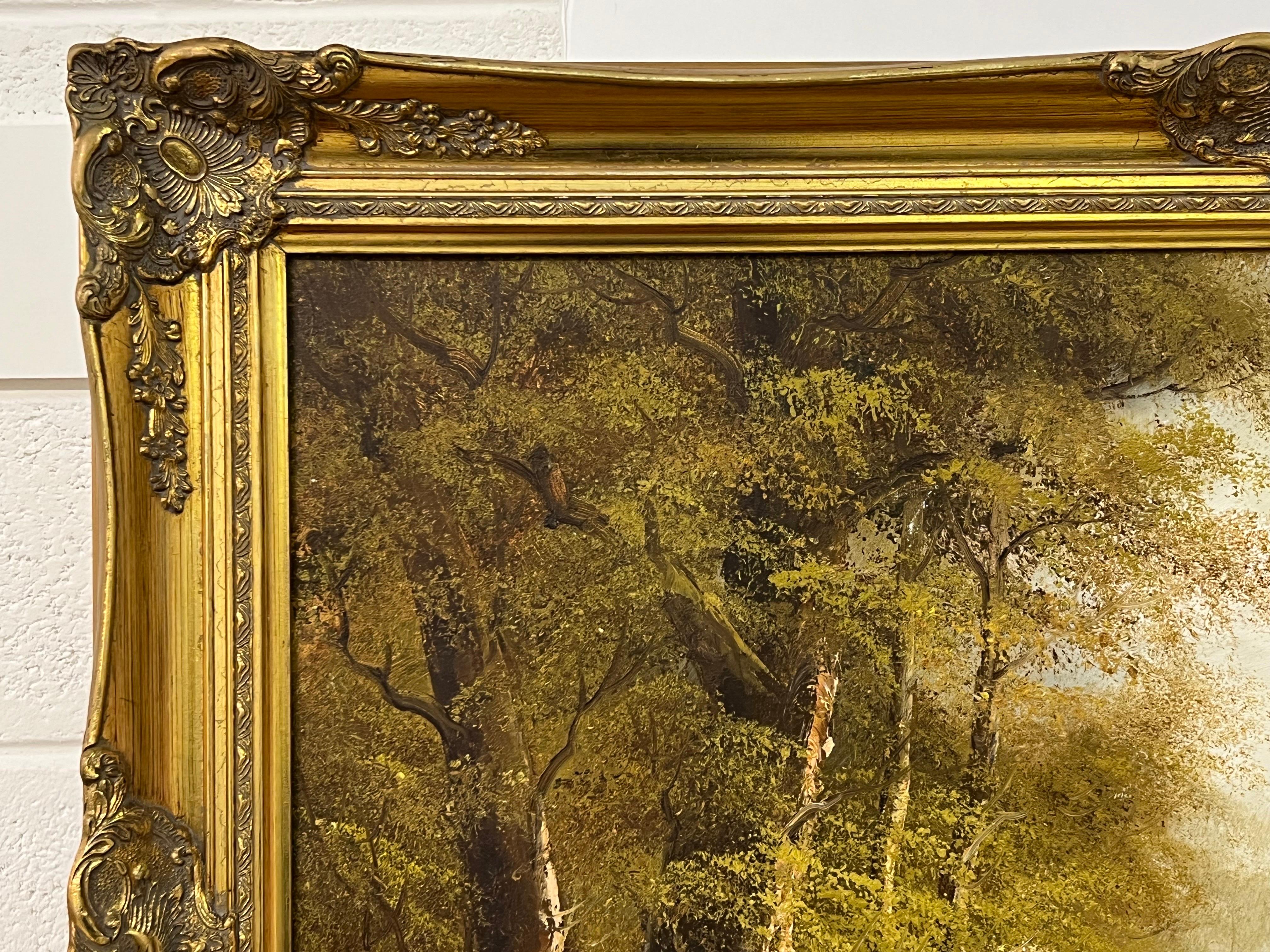 Atmosphärisches impressionistisches Gemälde eines dichten Waldes in europäischem Wald im Angebot 3