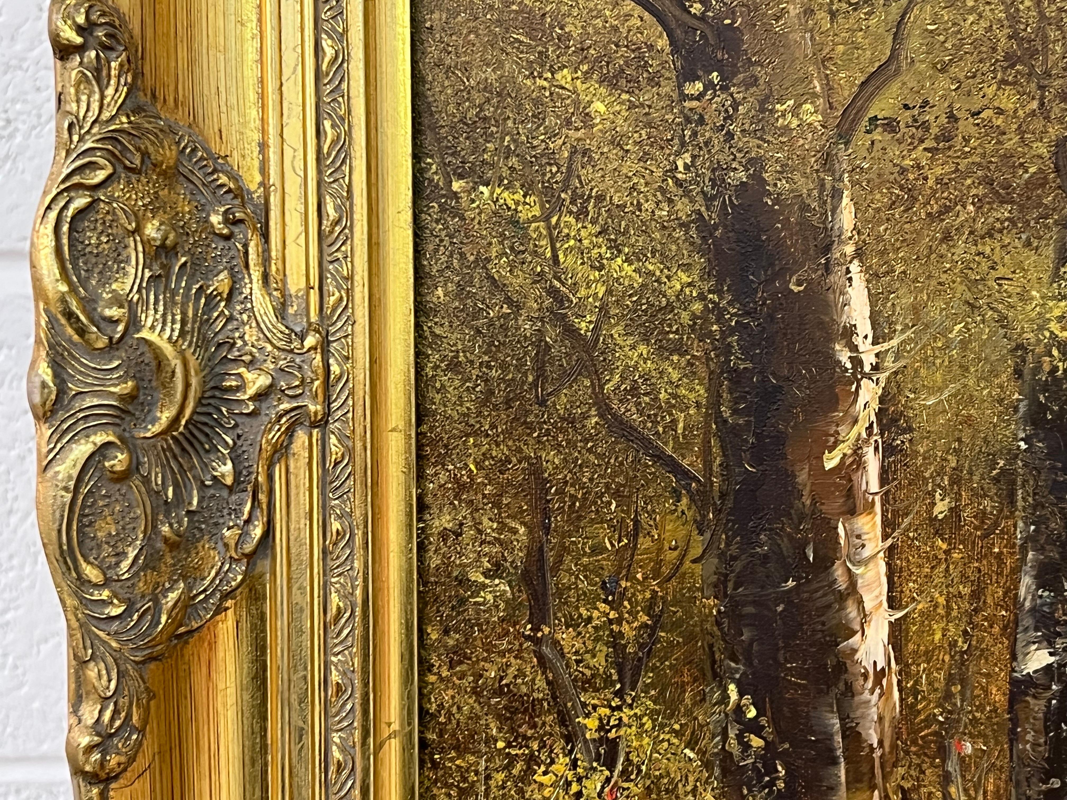 Atmosphärisches impressionistisches Gemälde eines dichten Waldes in europäischem Wald im Angebot 4