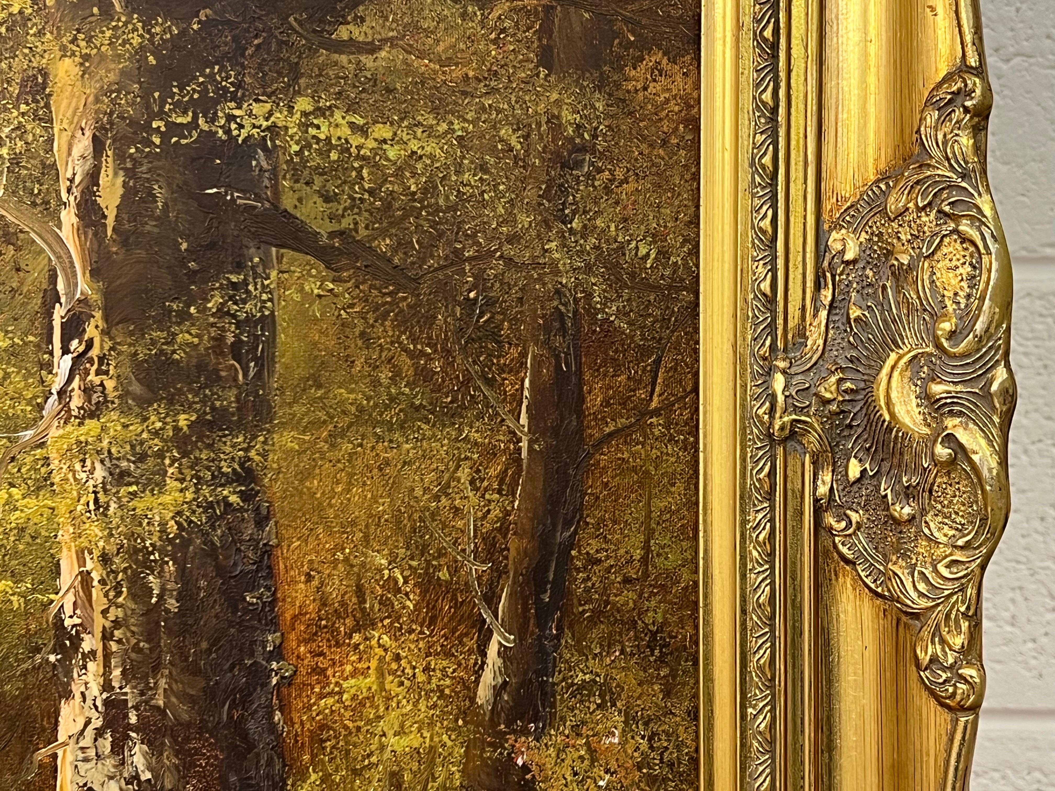 Atmosphärisches impressionistisches Gemälde eines dichten Waldes in europäischem Wald im Angebot 5