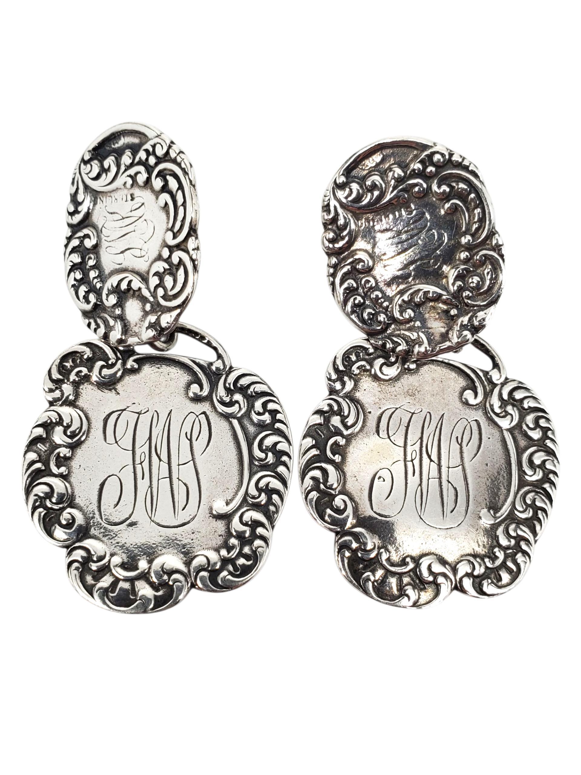 Women's T. Foree Sterling Silver Scroll Dangle Earrings #23802 For Sale