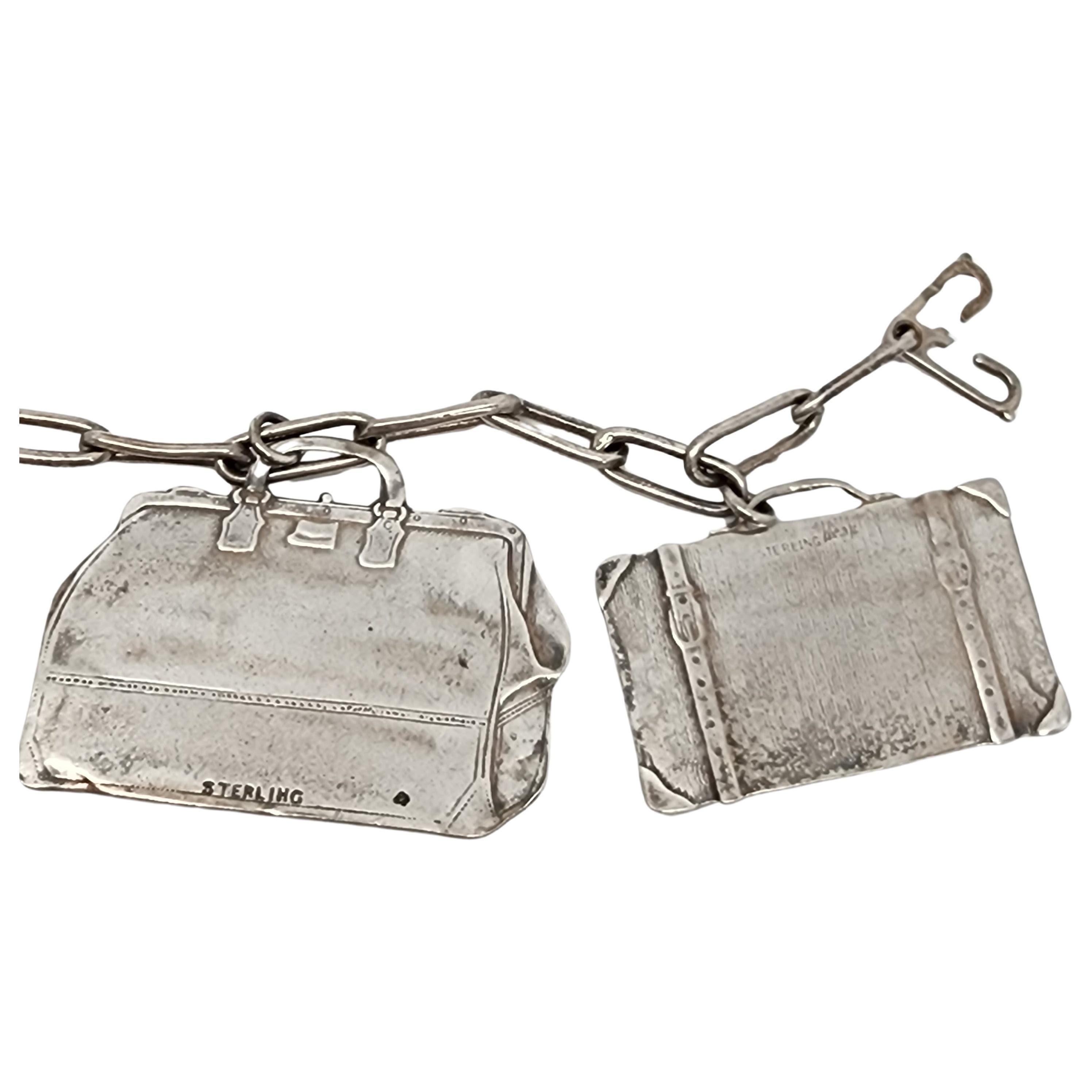 T. Foree Sterling Silver Suitcase/Luggage Charm Bracelet #16051 In Good Condition In Washington Depot, CT