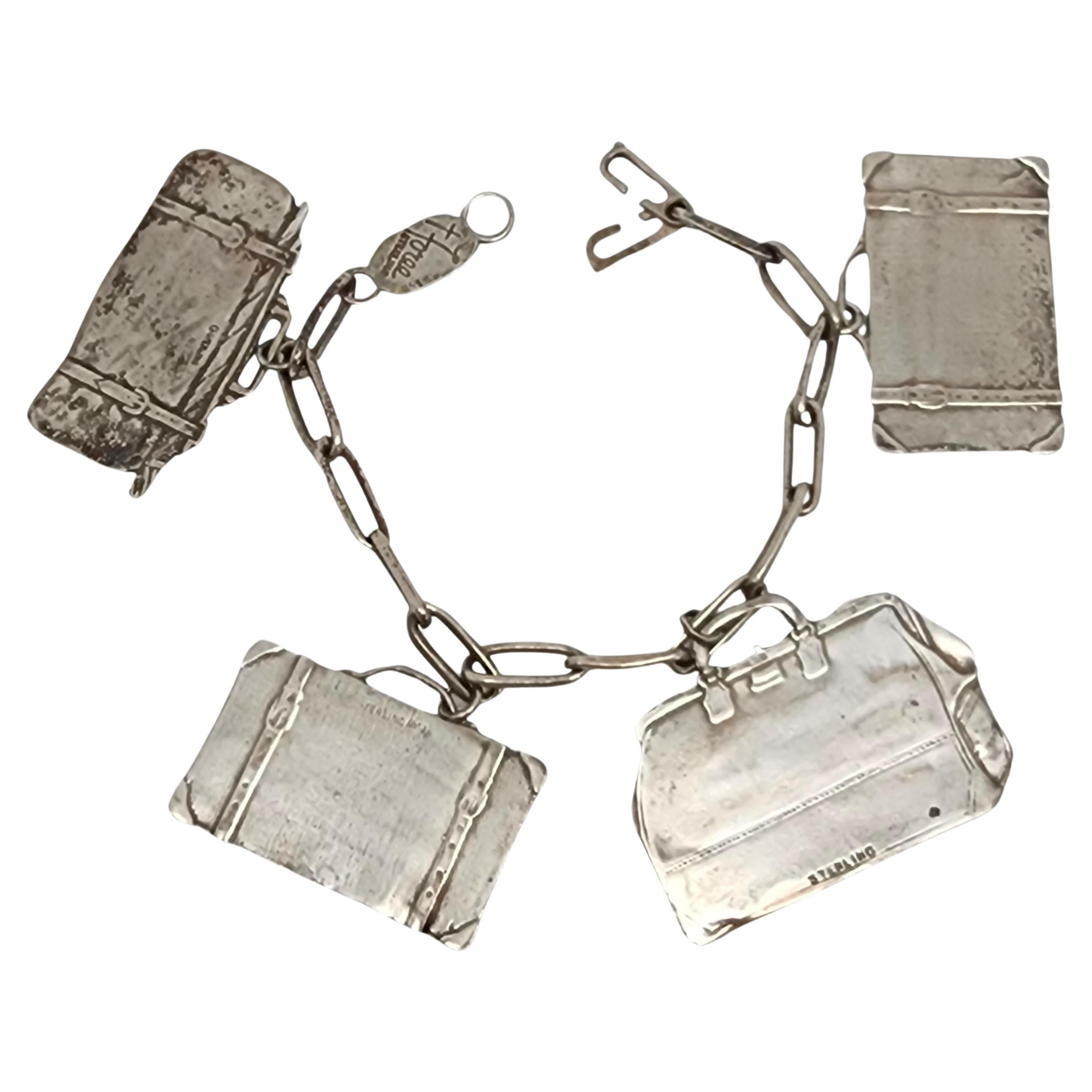 T. Foree Sterling Silver Suitcase/Luggage Charm Bracelet #16051