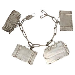 Vintage T. Foree Sterling Silver Suitcase/Luggage Charm Bracelet #16051