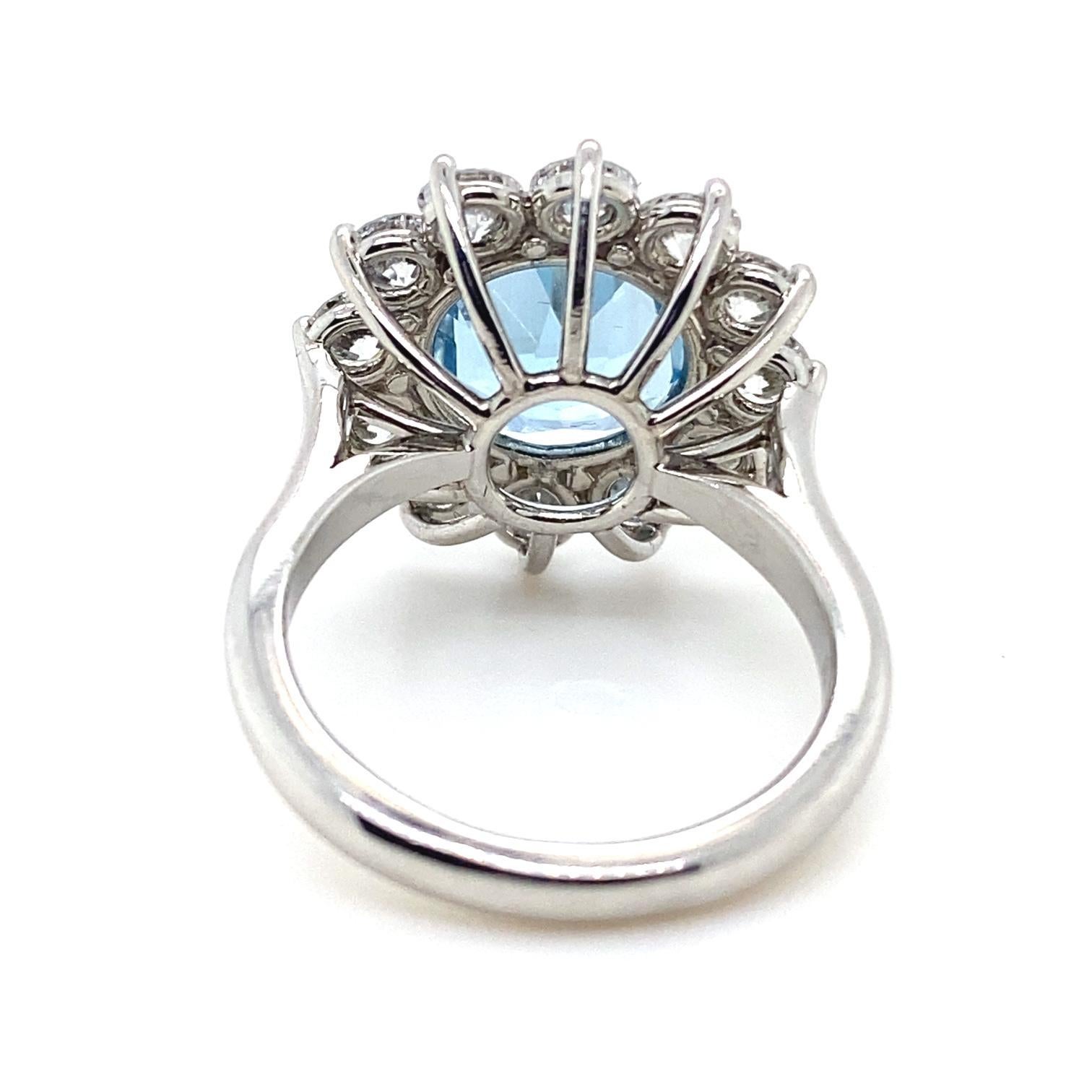 Women's T. Foster & Co Aquamarine and Diamond Cluster Platinum Engagement Ring For Sale