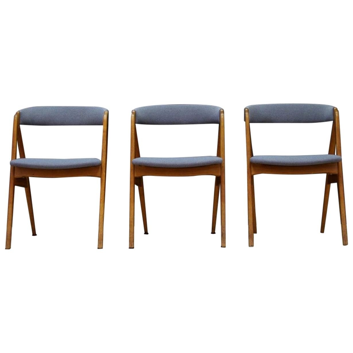 T. H. Harlev Teak Blue Chairs Retro Danish Design 1970s