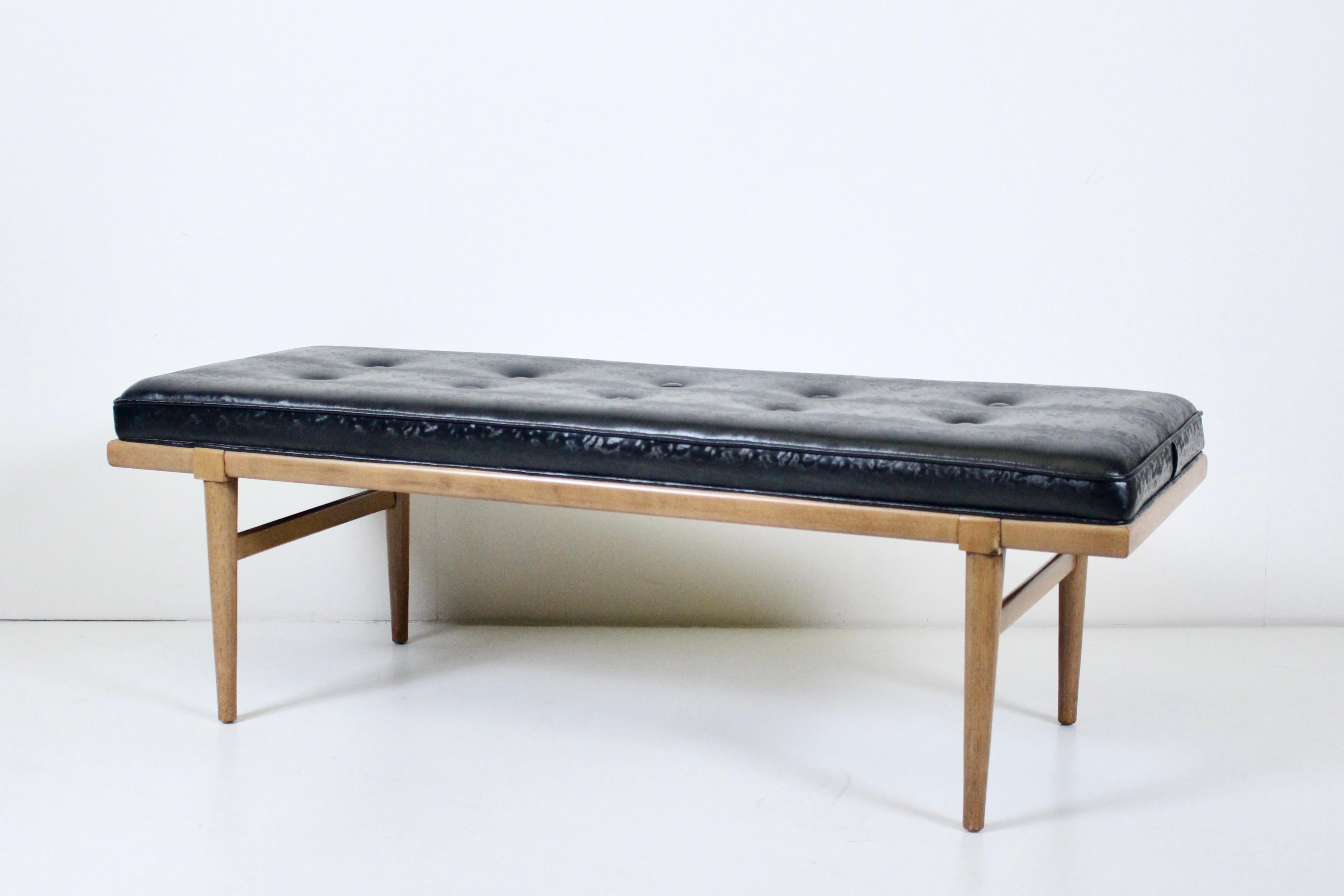 T. H. Robsjohn-Gibbings Bleached Mahogany Button Tufted Bench, 1950's For Sale 1