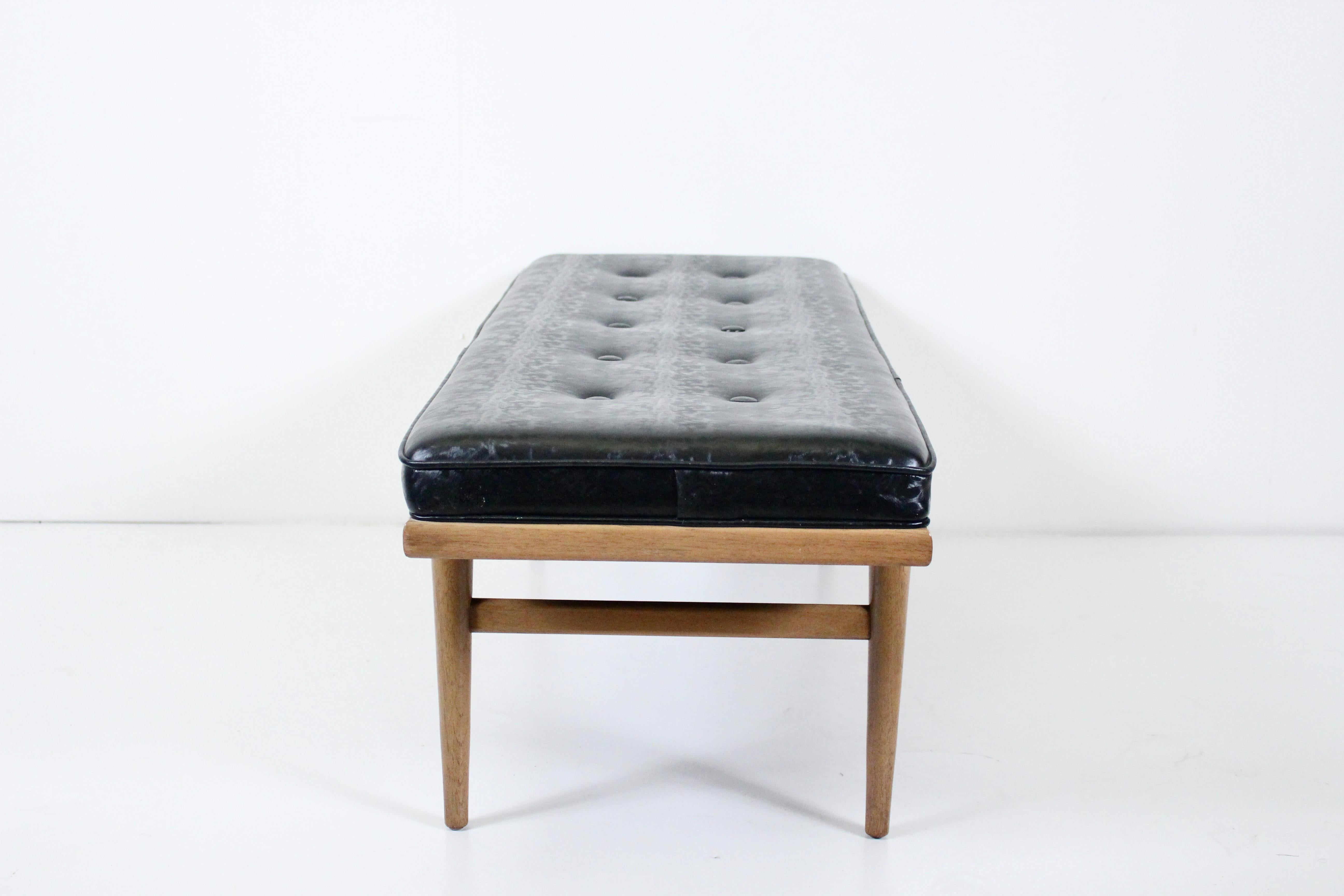T. H. Robsjohn-Gibbings Bleached Mahogany & Black Button Tufted Bench, 1950's For Sale 3
