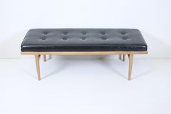 T. H. Robsjohn-Gibbings Bleached Mahogany & Black Button Tufted Bench, 1950's
