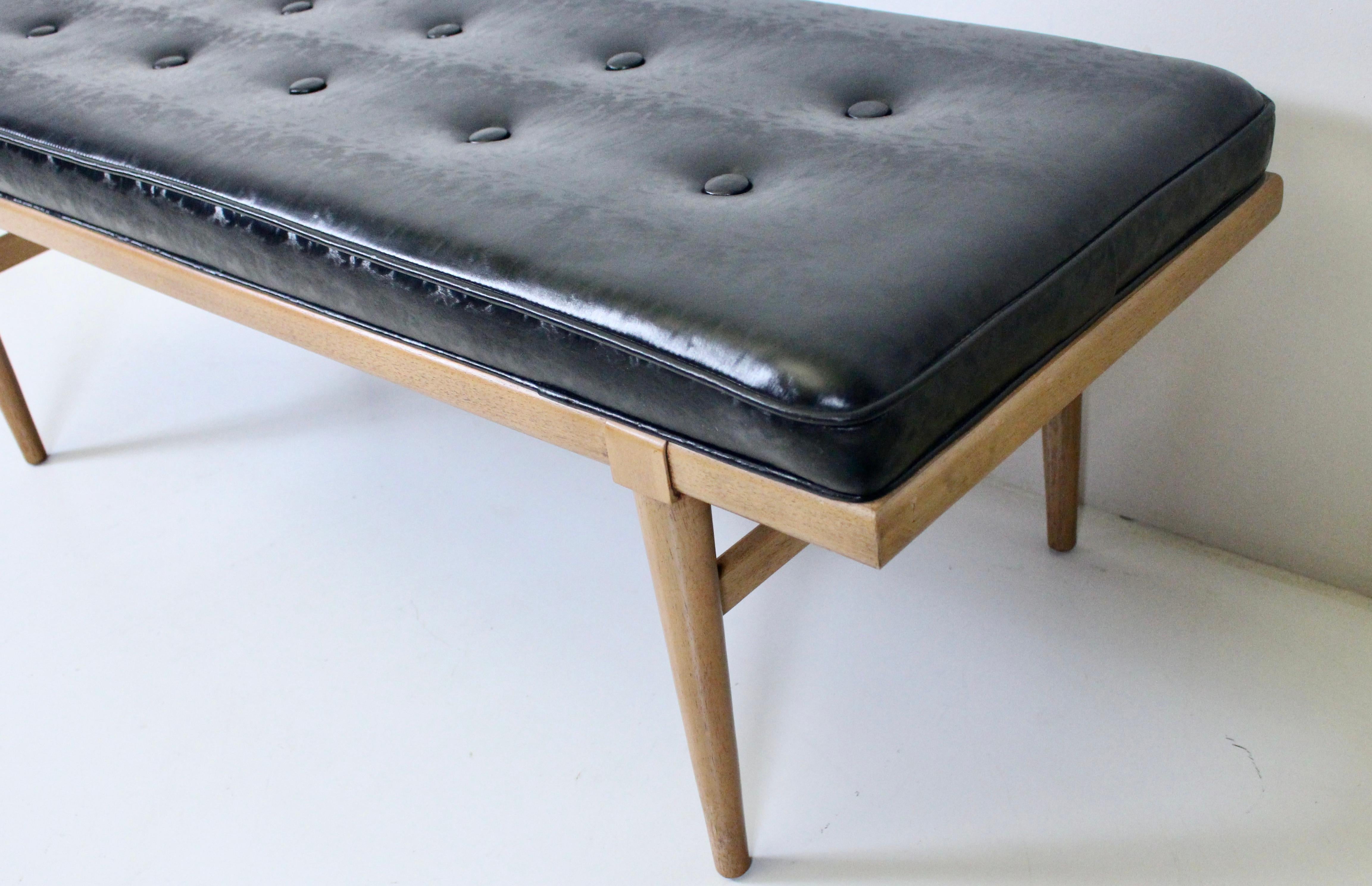 Mid-Century Modern T. H. Robsjohn-Gibbings Bleached Mahogany Button Tufted Bench, 1950's For Sale