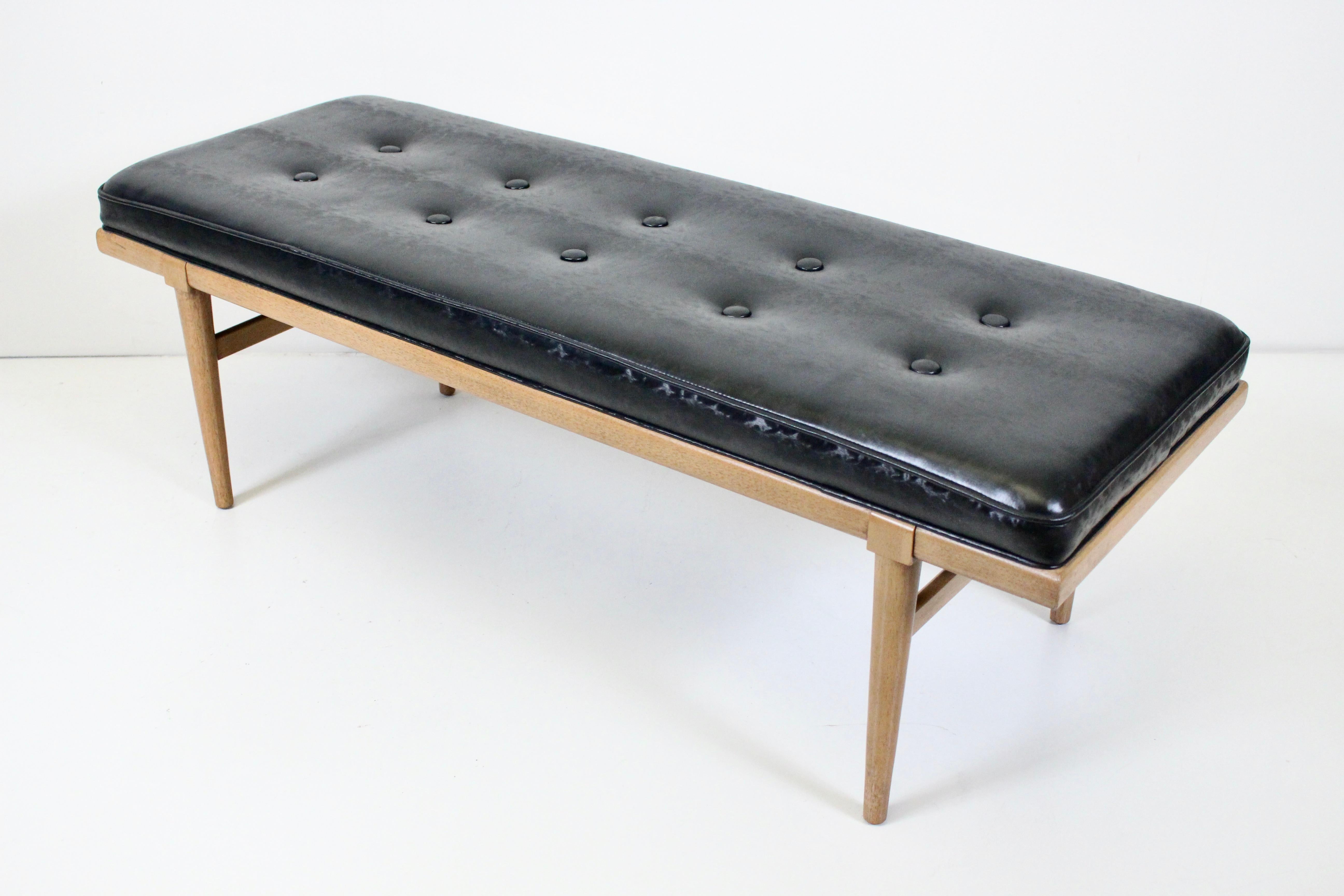 American T. H. Robsjohn-Gibbings Bleached Mahogany Button Tufted Bench, 1950's For Sale
