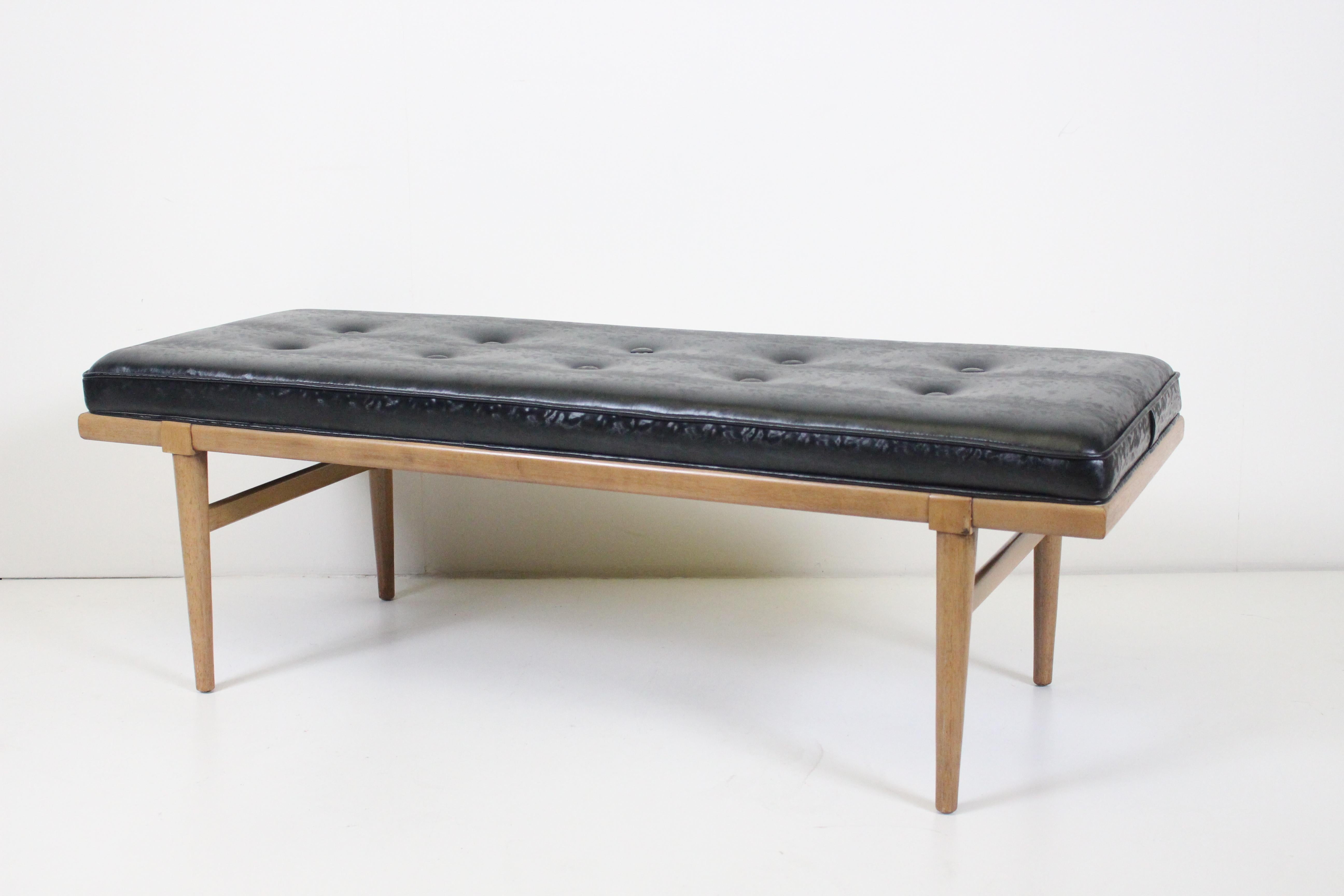 T. H. Robsjohn-Gibbings Bleached Mahogany Button Tufted Bench, 1950's In Good Condition For Sale In Bainbridge, NY