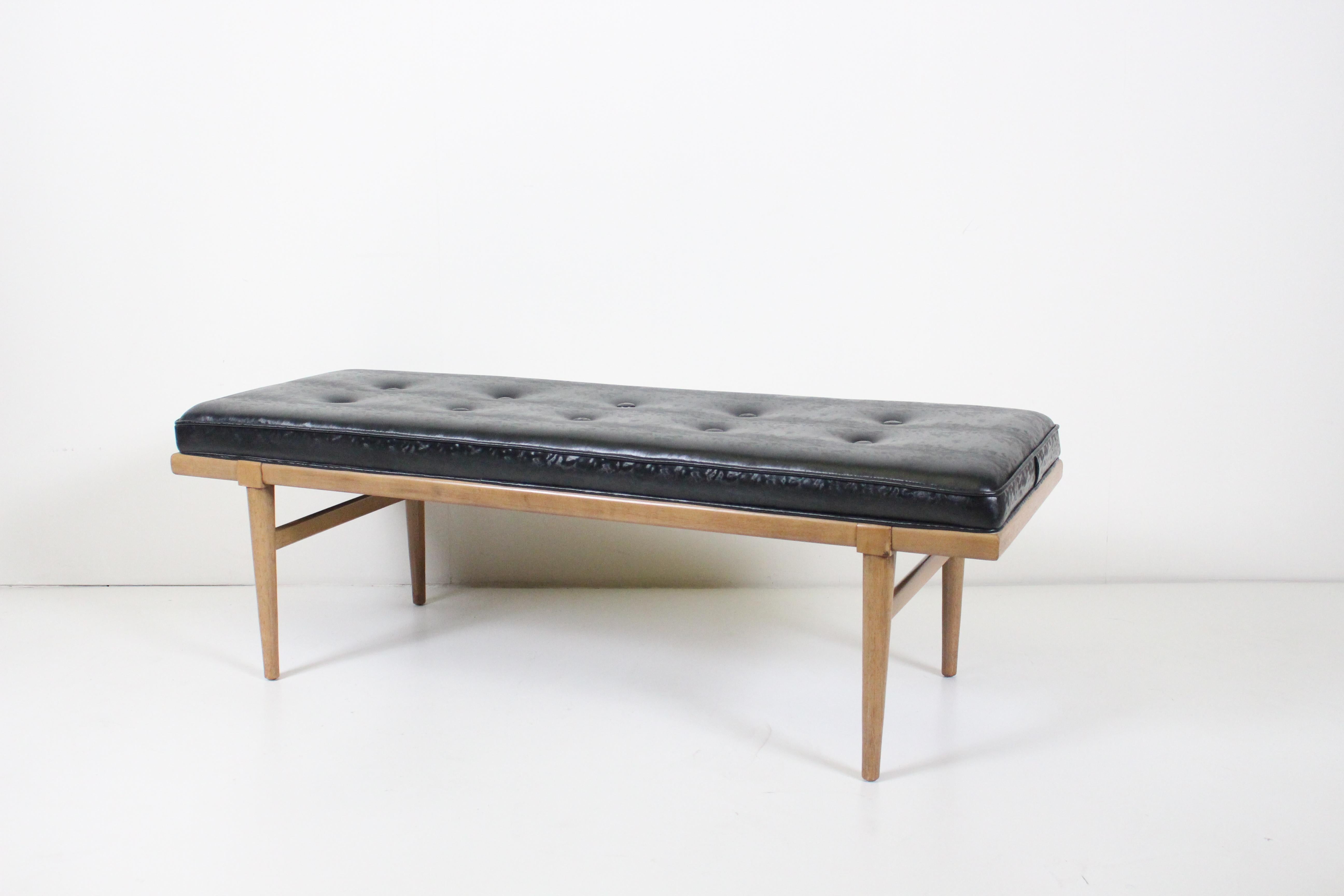 Mid-20th Century T. H. Robsjohn-Gibbings Bleached Mahogany Button Tufted Bench, 1950's For Sale