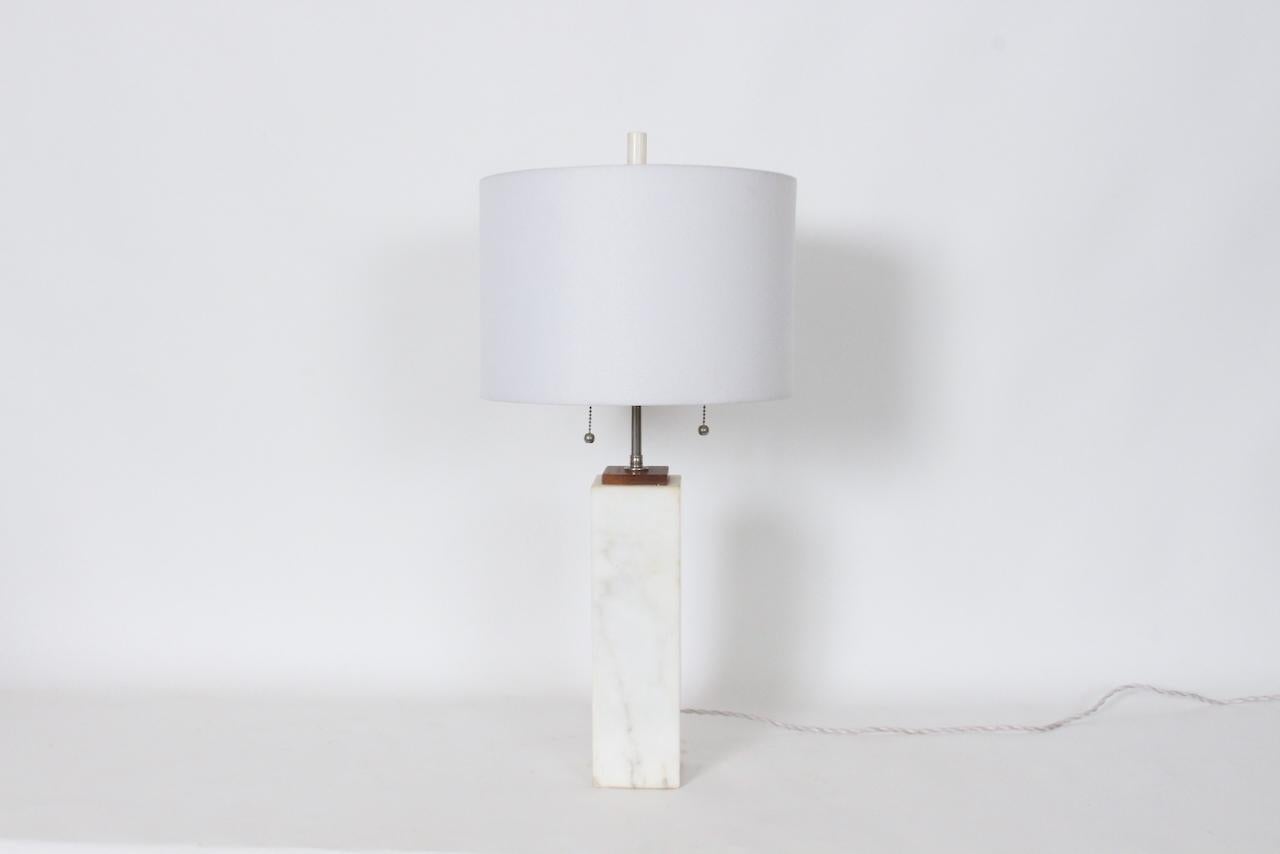 T. H. Robsjohn Gibbings for Hansen Lighting White Block Marble Table Lamp, 1950s For Sale 13