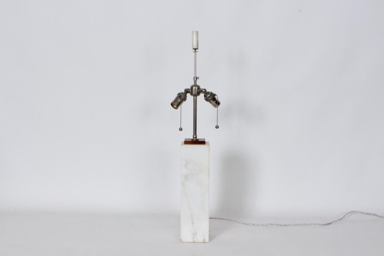 Mid-Century Modern T. H. Robsjohn Gibbings for Hansen Lighting White Block Marble Table Lamp, 1950s For Sale