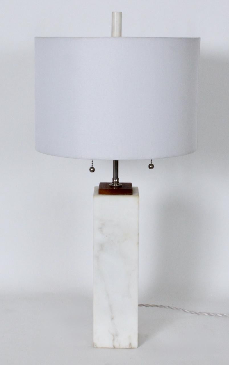 Plated T. H. Robsjohn Gibbings for Hansen Lighting White Block Marble Table Lamp, 1950s For Sale