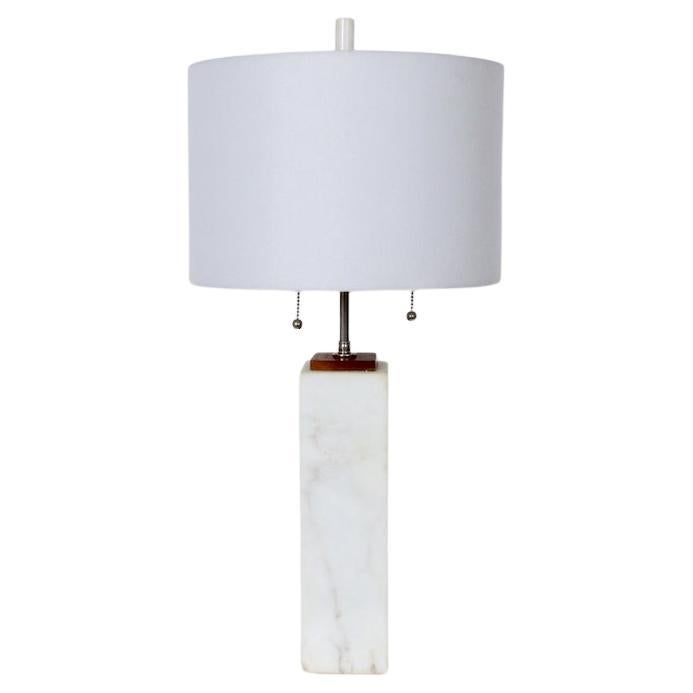 T. H. Robsjohn Gibbings for Hansen Lighting White Block Marble Table Lamp, 1950s For Sale