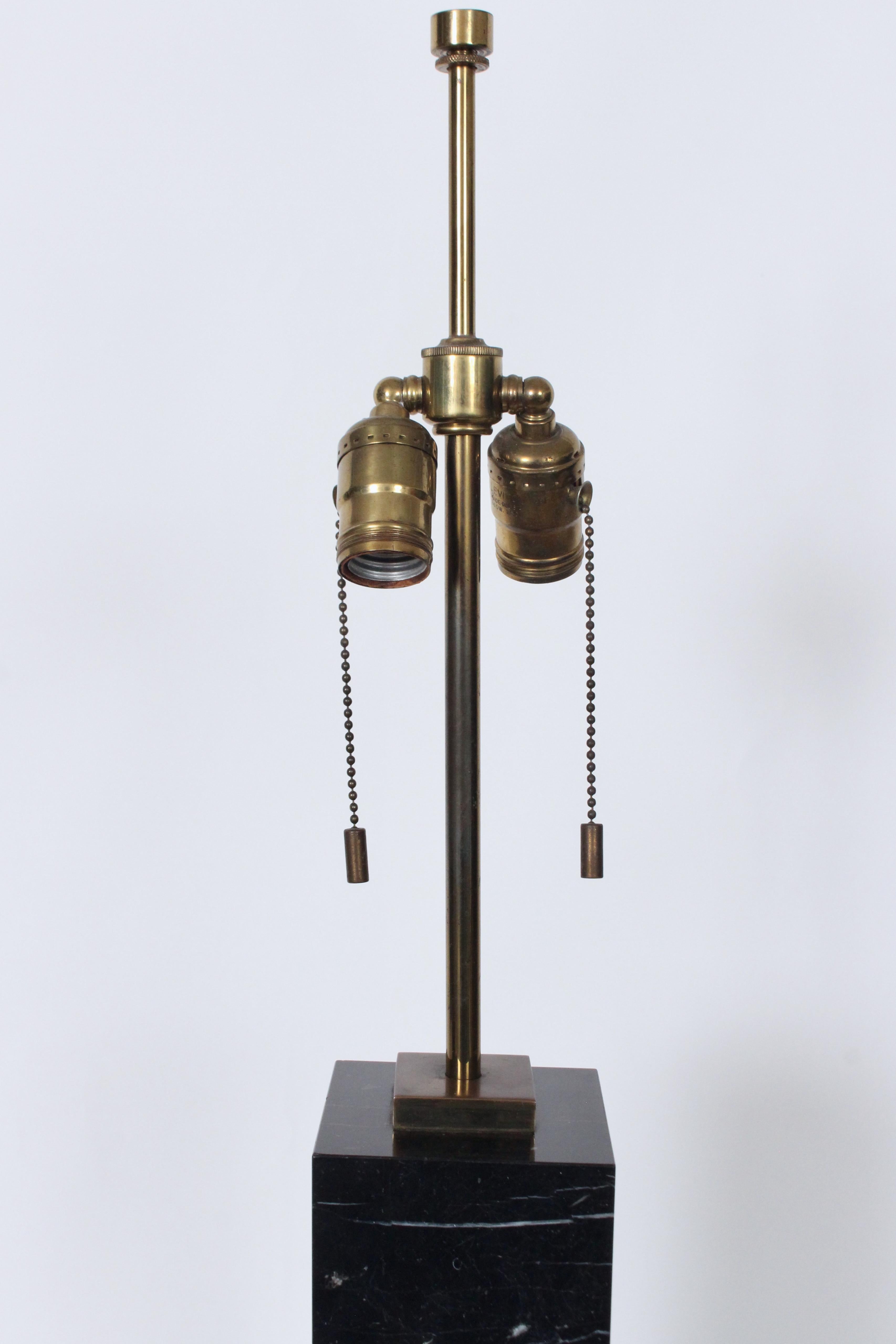Métal T. H. Robsjohn Gibbings for Hansen White Veined Black Block Marble Table Lamp en vente