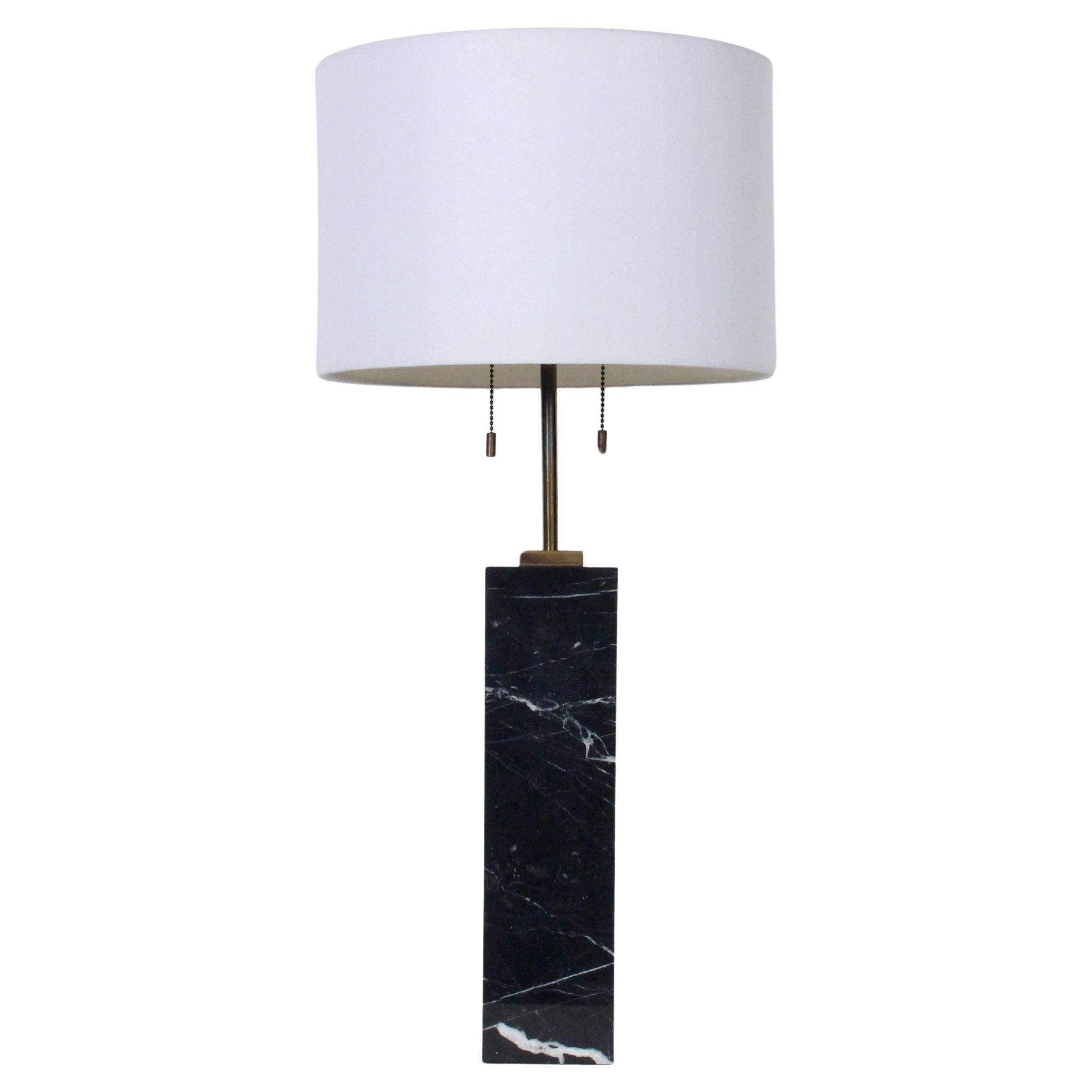 T. H. Robsjohn Gibbings for Hansen White Veined Black Block Marble Table Lamp en vente