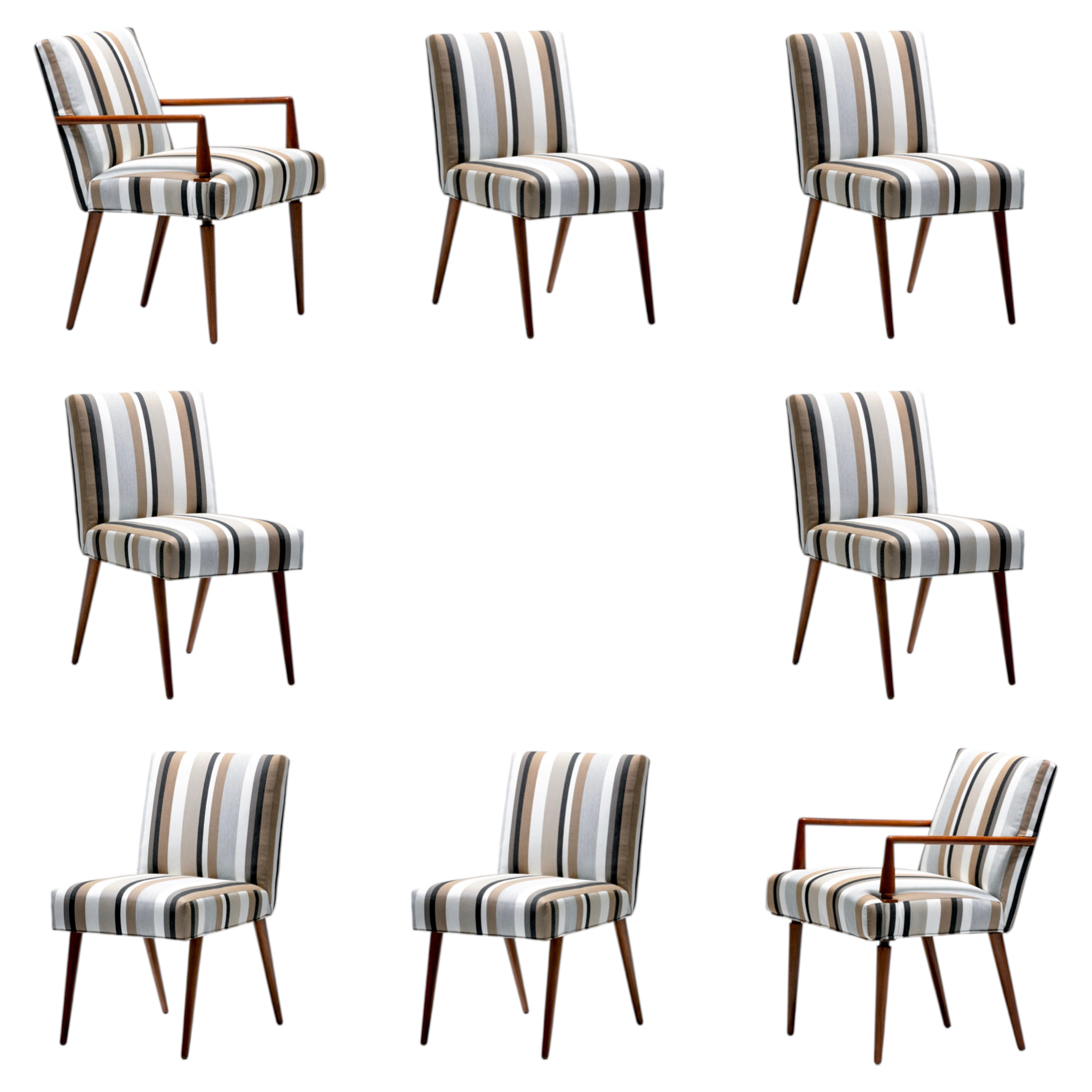 T. H. Robsjohn-Gibbings for Widdicomb Dining Chairs in New Striped Upholstery